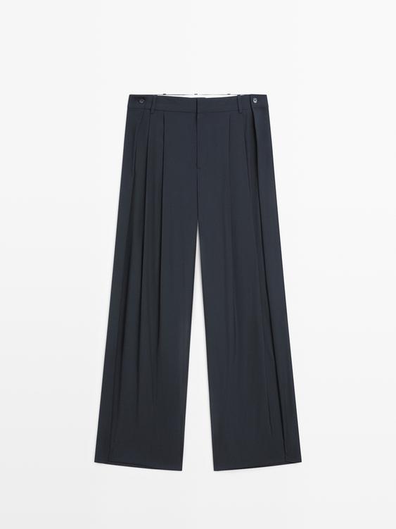Yün karışımlı pilili pantolon