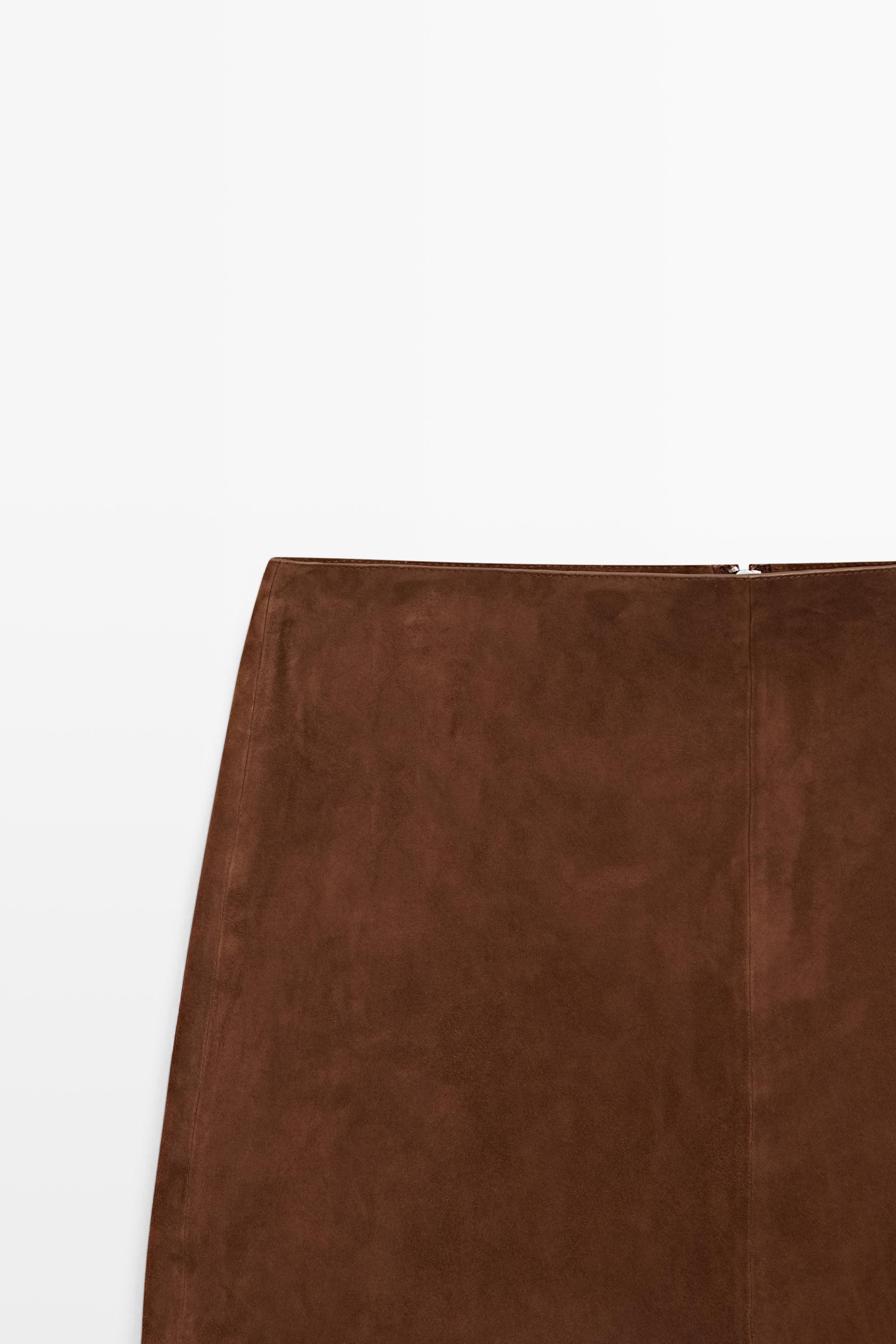 Suede leather mini skirt — MOLE BROWN