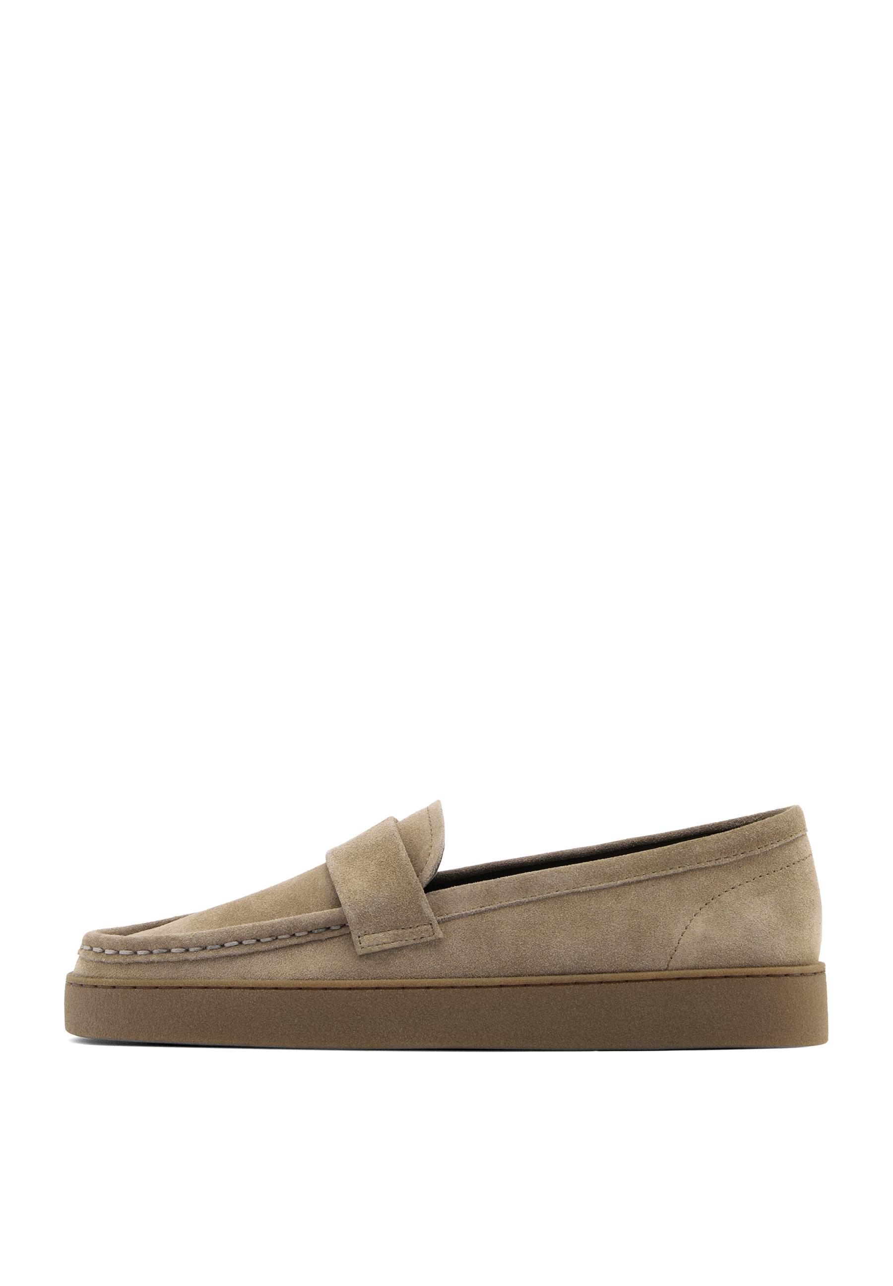 Split leather loafers with caramel sole — SAND
