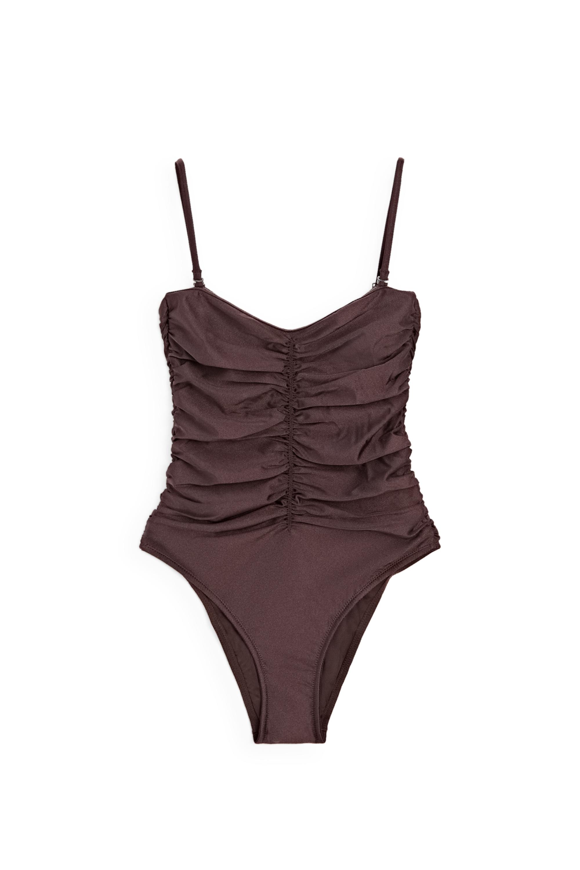Shimmery gathered swimsuit — BROWN
