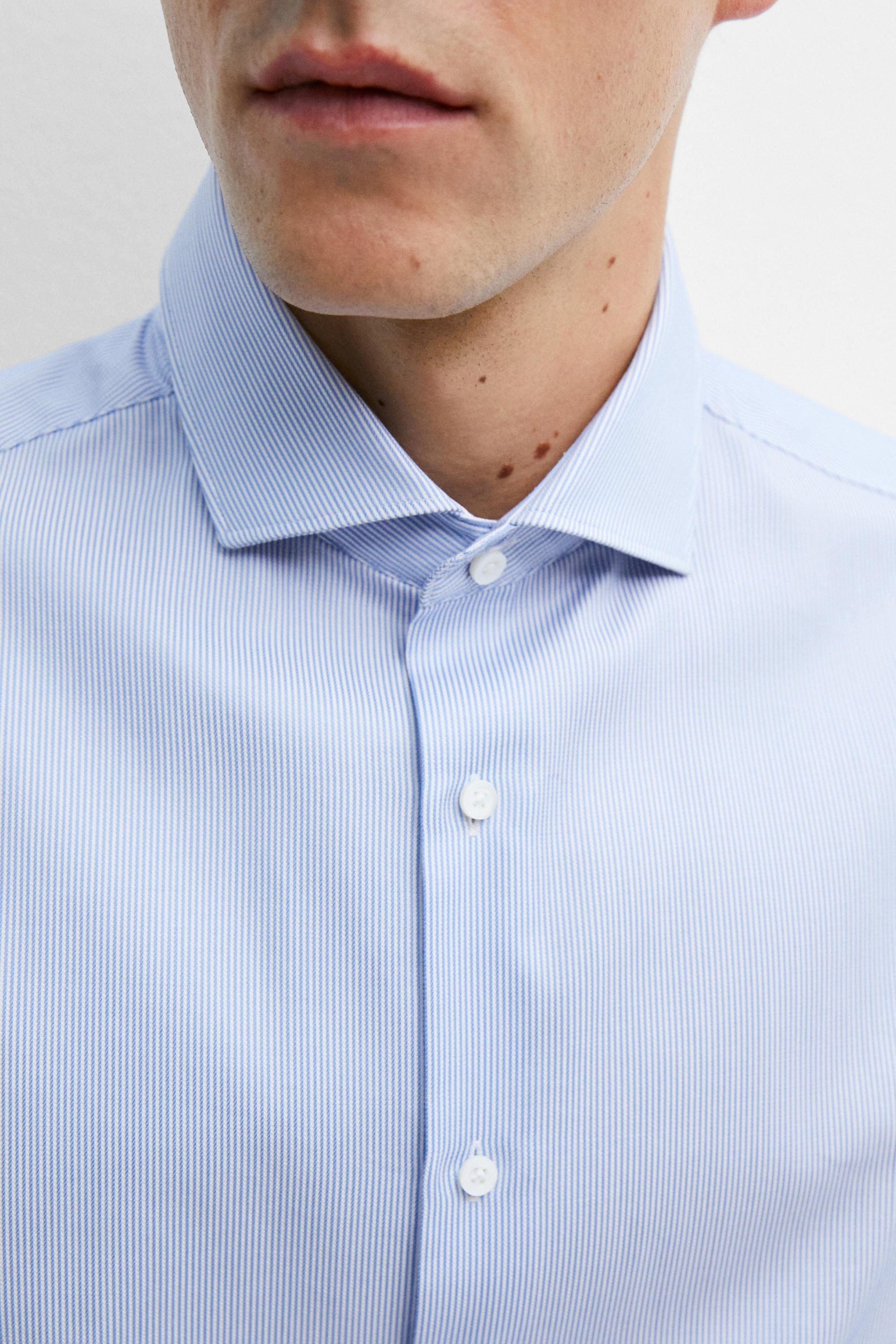 Slim fit striped 100% cotton shirt — BLUE