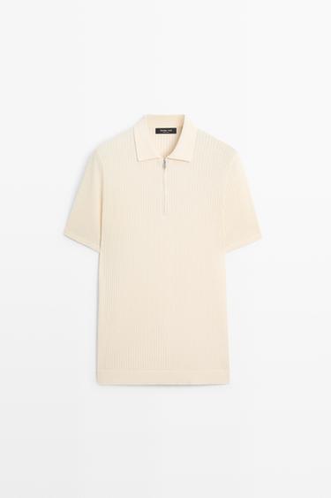Cotton knit half-zip polo — CREAM 2