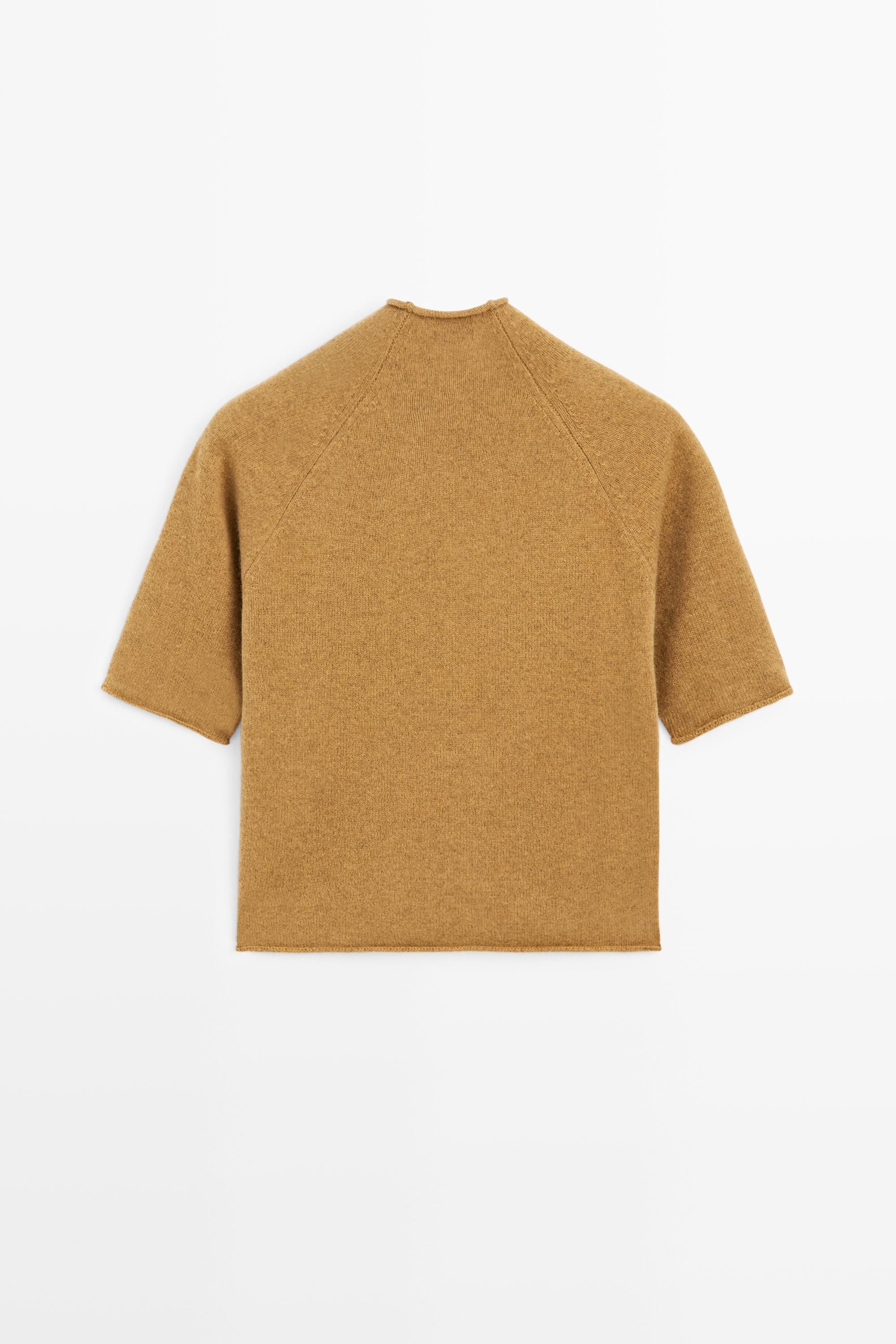 100% wool funnel neck knit cardigan