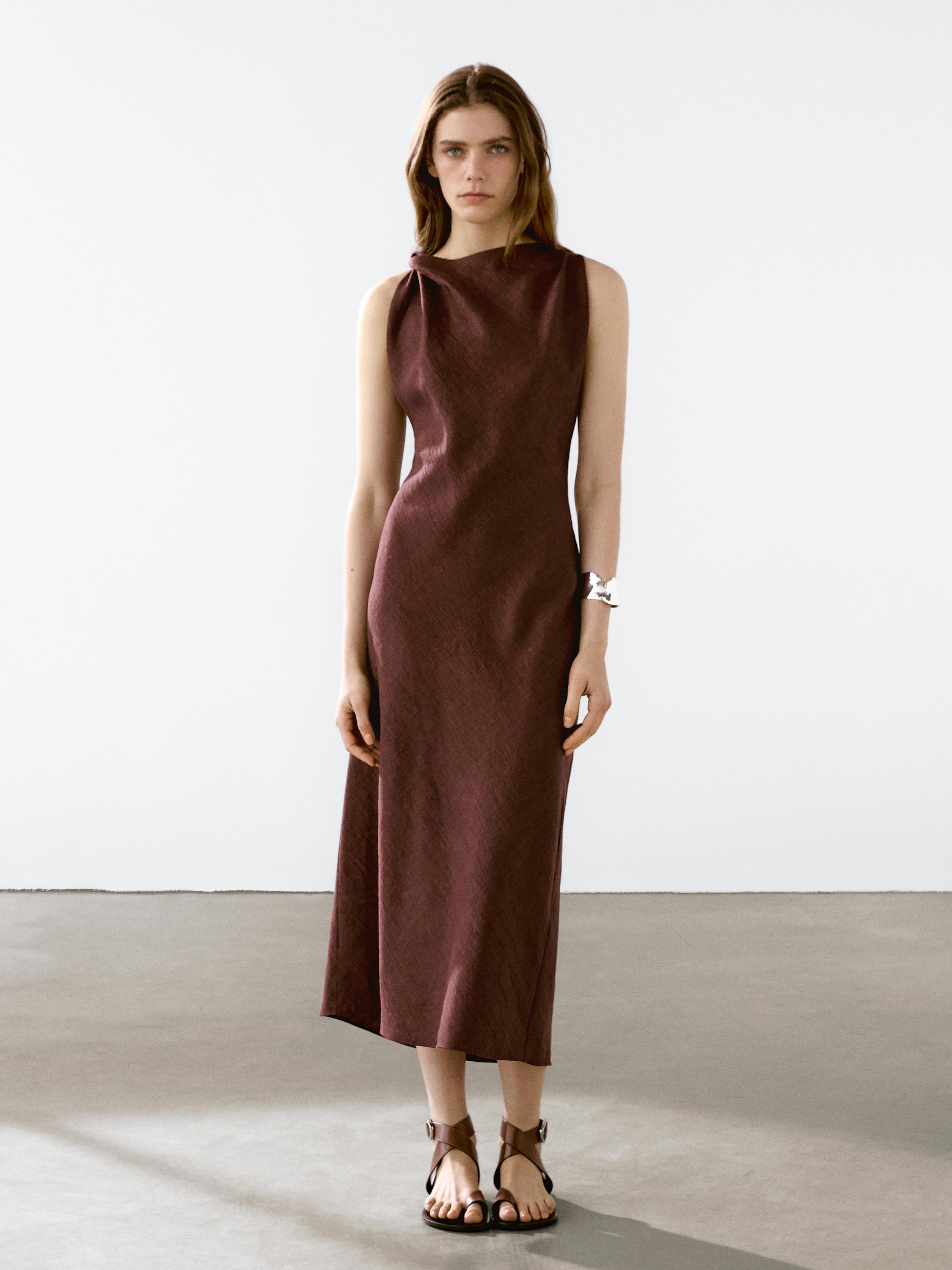 Linen blend halter neck dress