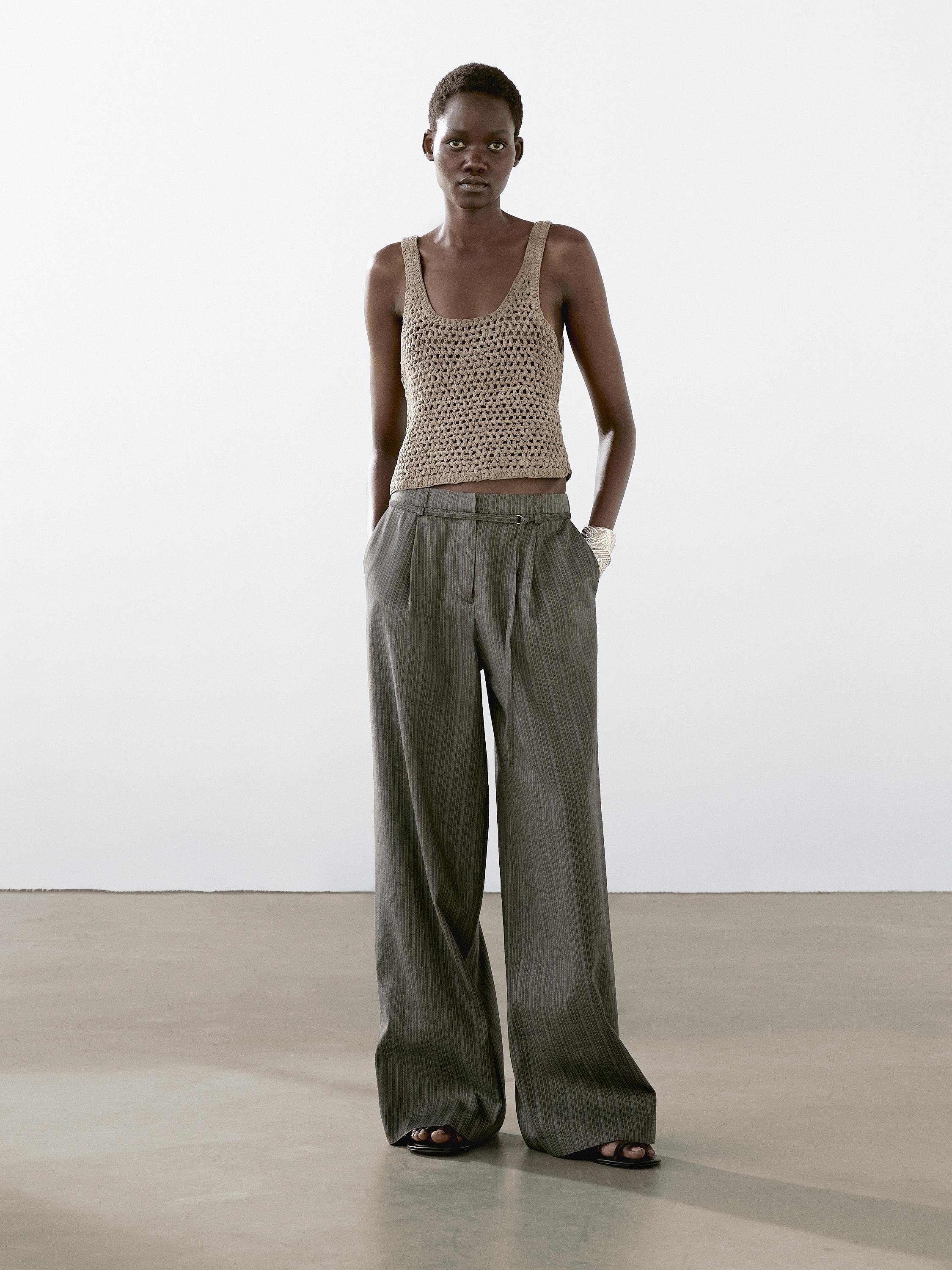 Striped cotton blend trousers