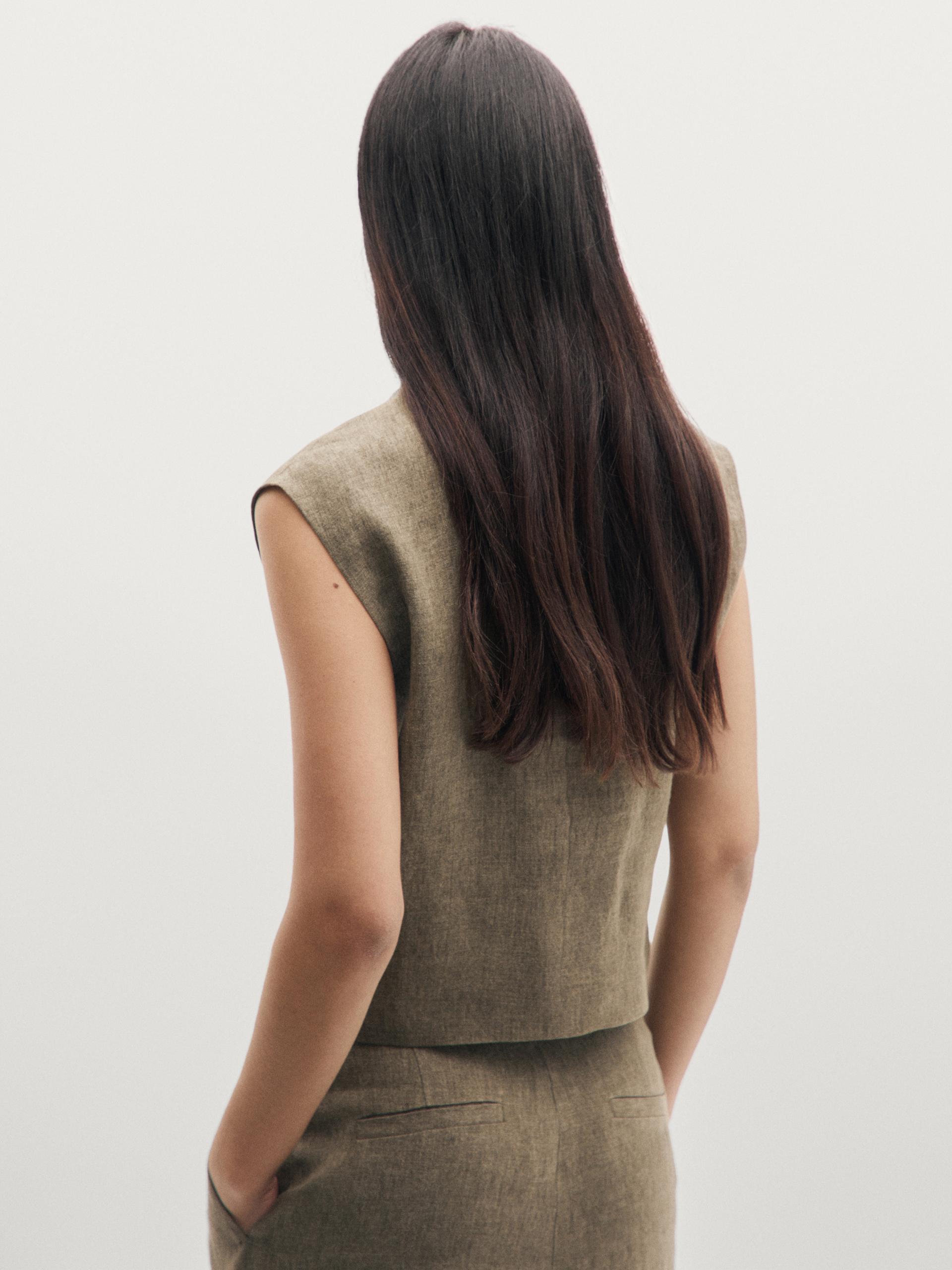 Massimo Dutti 100% Linen Waistcoat In Green