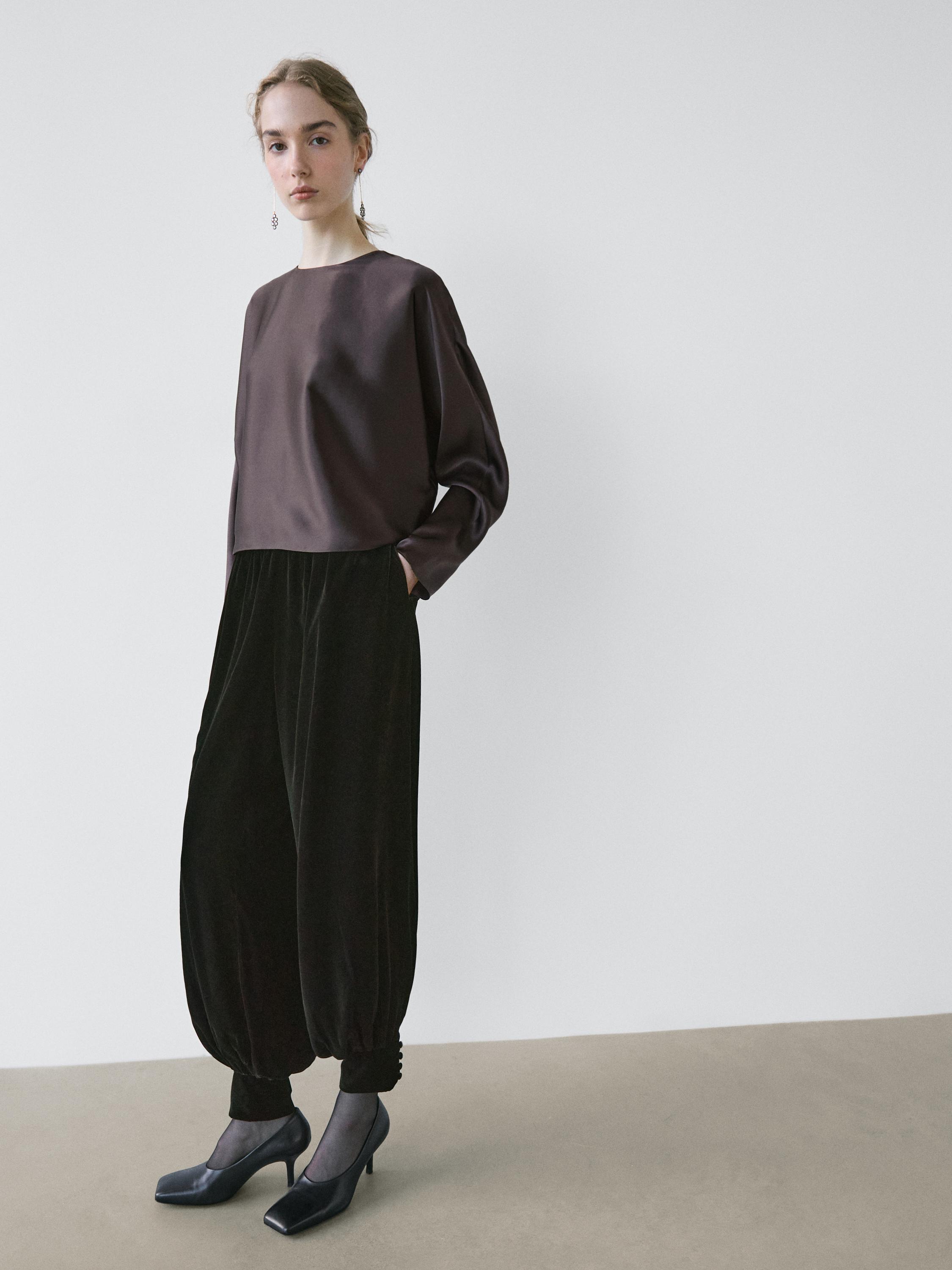 Κοντή μπλούζα με μανίκια νυχτερίδα από 100% μετάξι - STUDIO