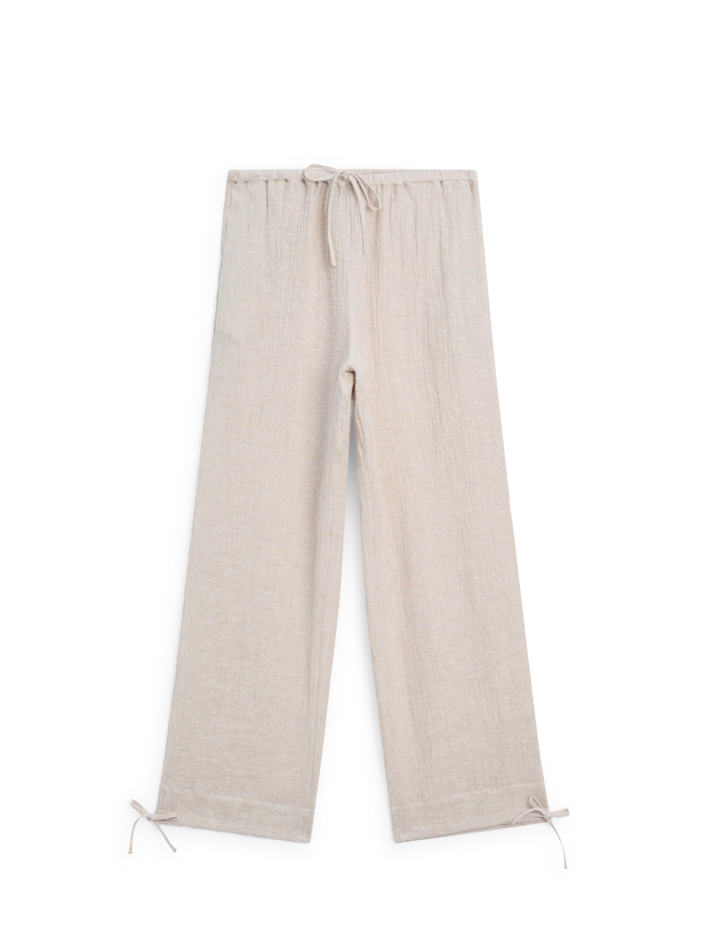 100% linen waffle-knit sarouel trousers — SAND