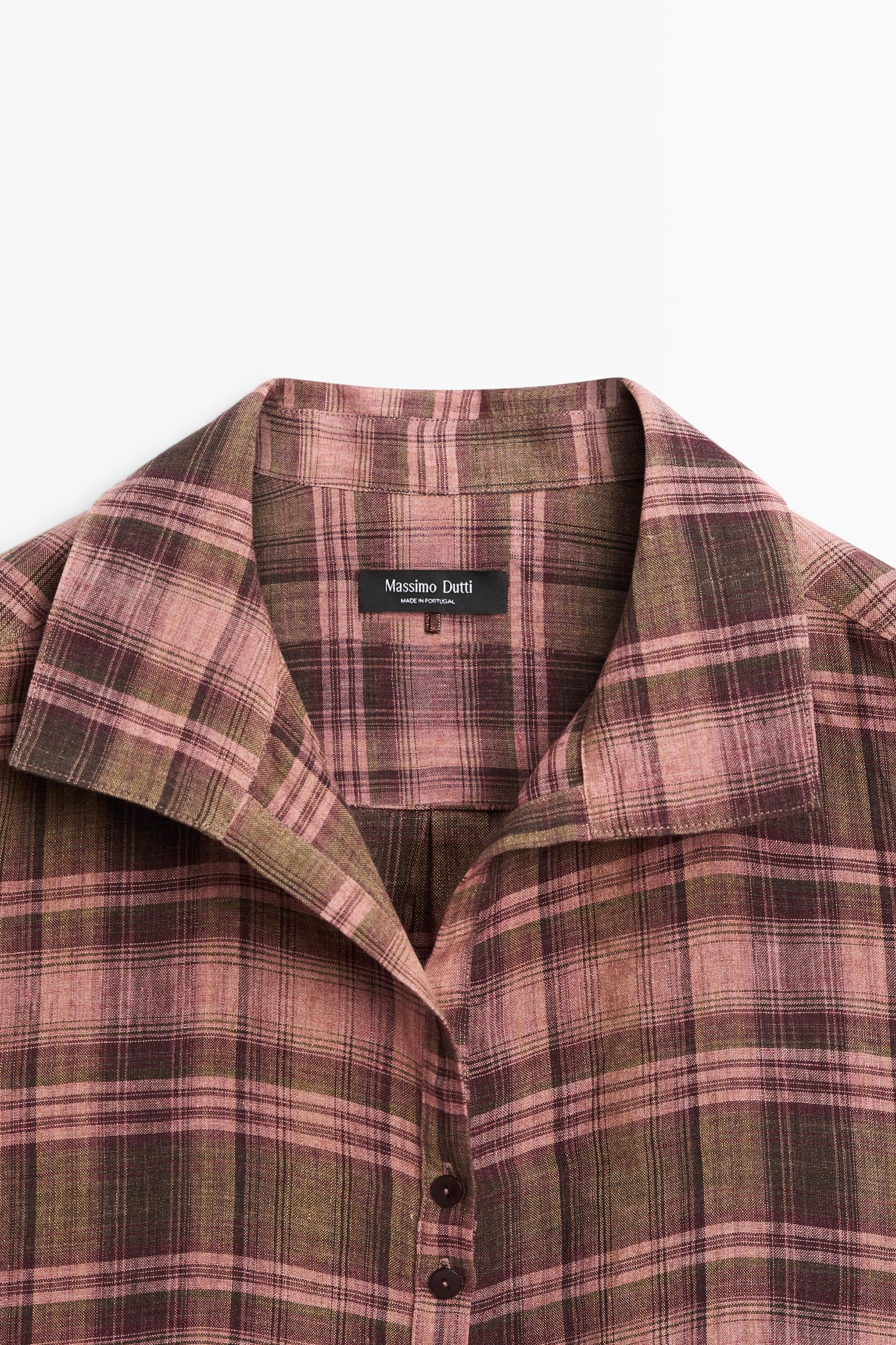 Flowing 100% linen check shirt — 0-978