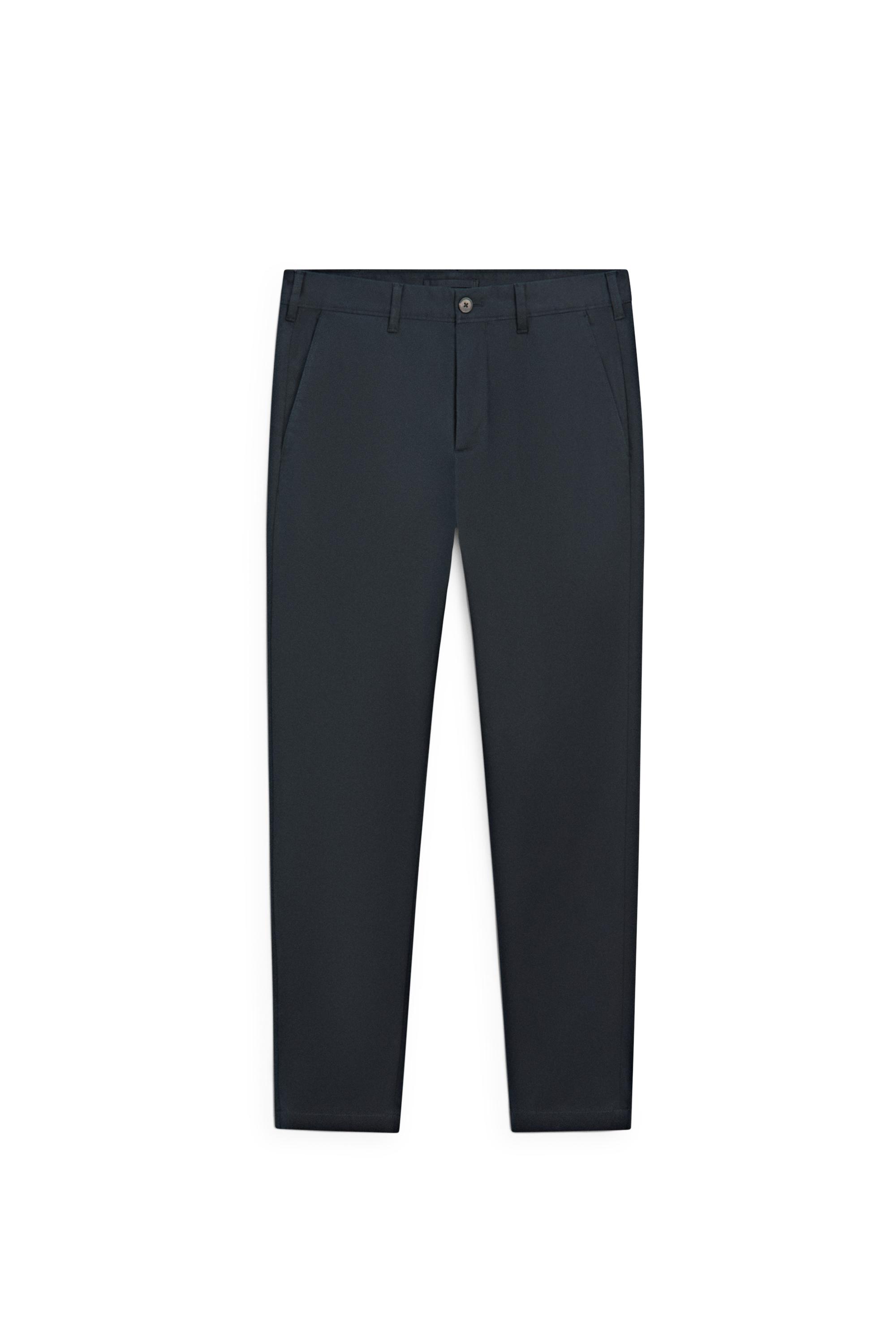 Cotton blend slim fit pants — NAVY BLUE