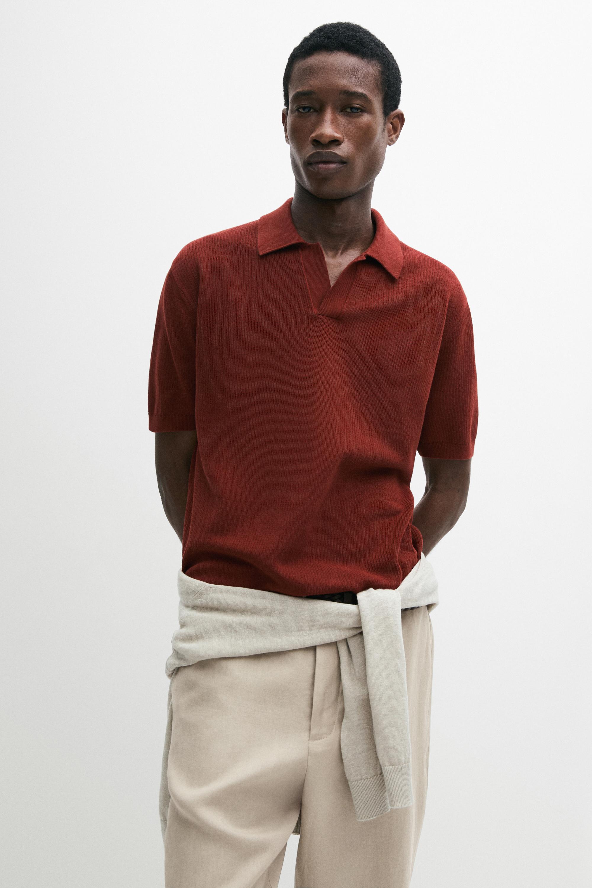 100% cotton knit polo sweater — COPPER