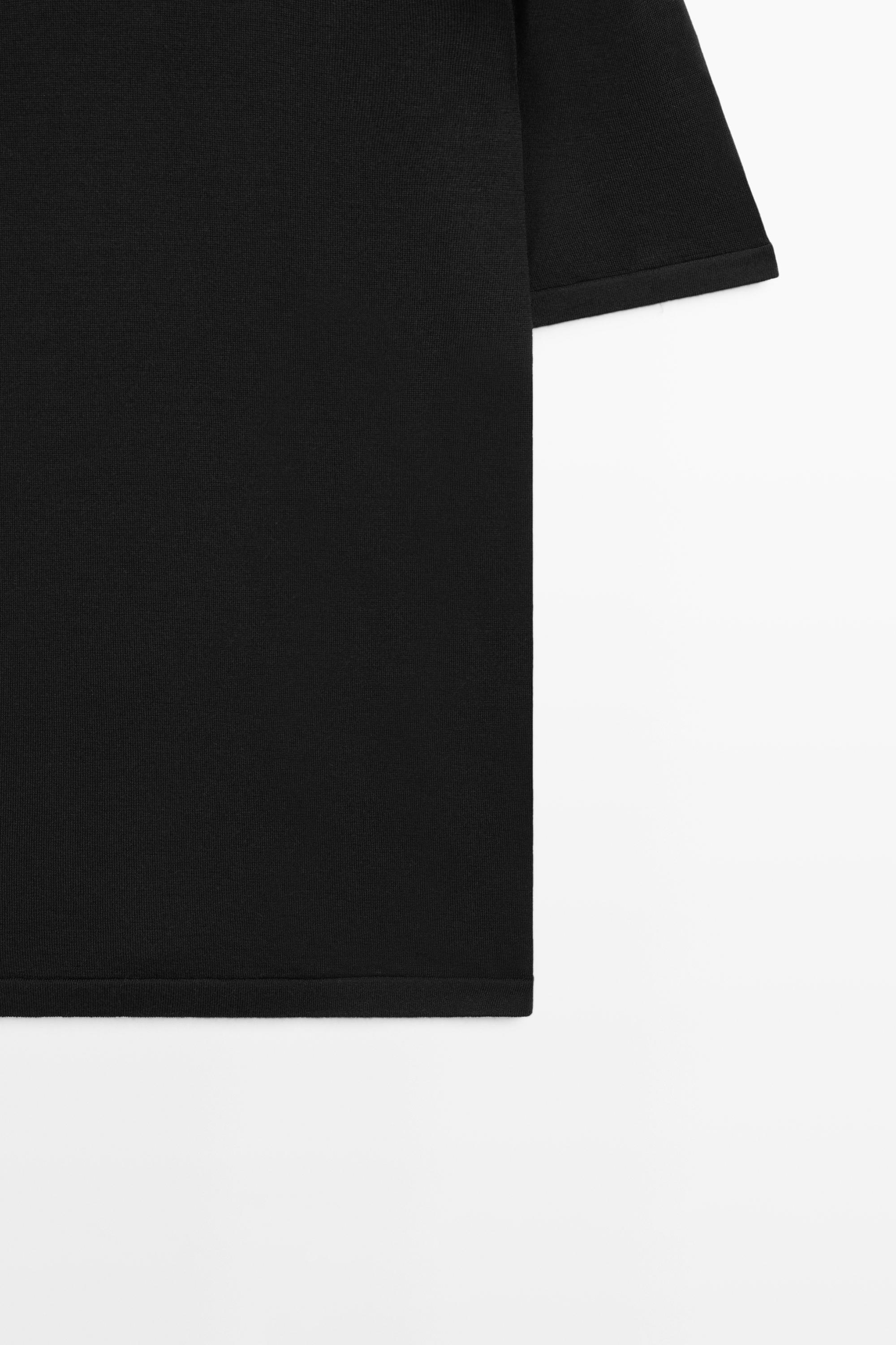 Wool-blend short-sleeve knit sweater — BLACK