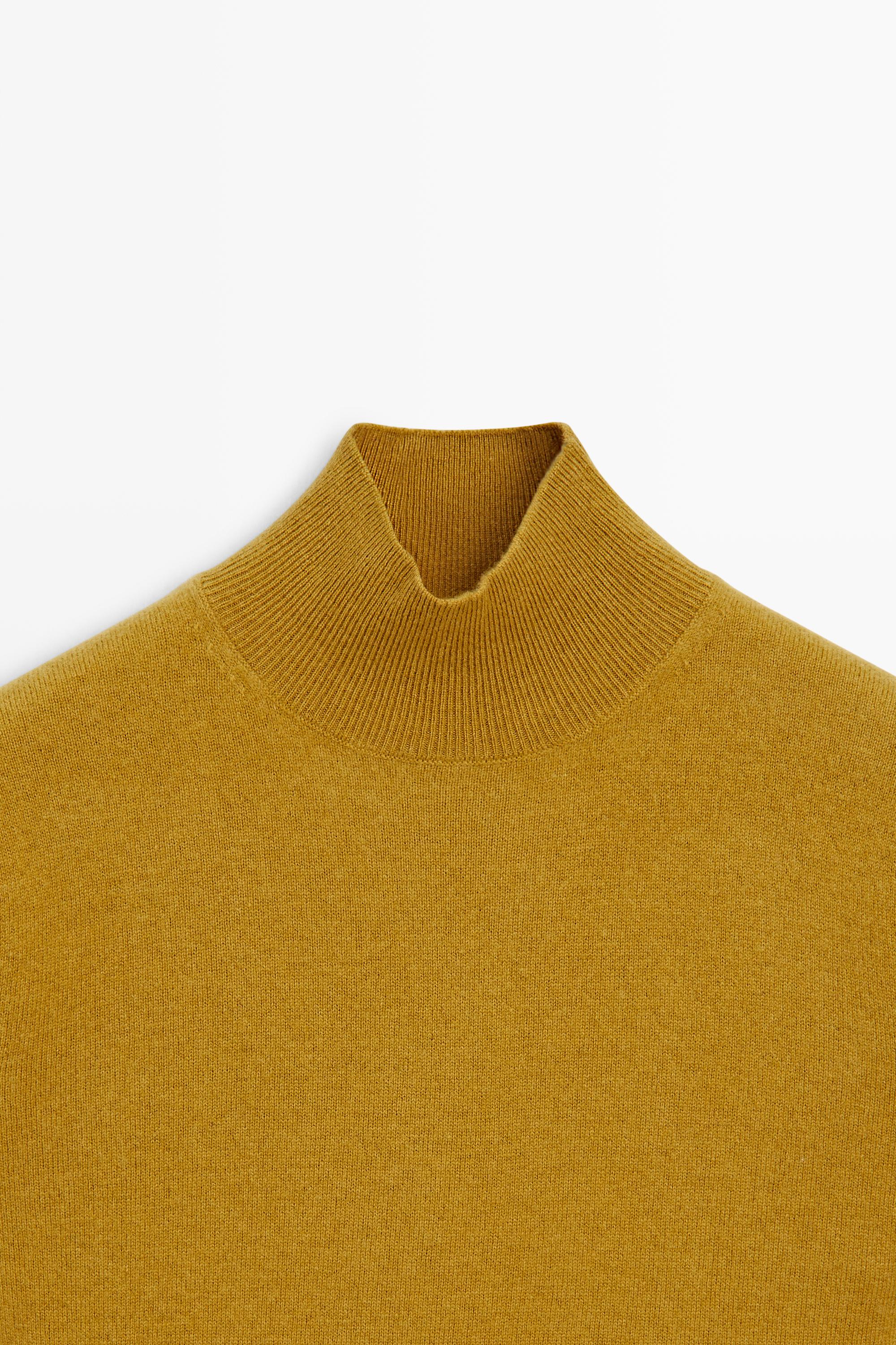 Wool-cashmere blend short sleeve knit sweater — MUSTARD YELLOW