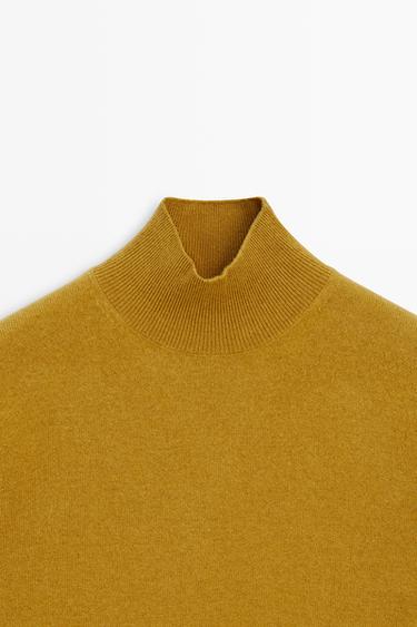Wool-cashmere blend short sleeve knit sweater — MUSTARD YELLOW 9