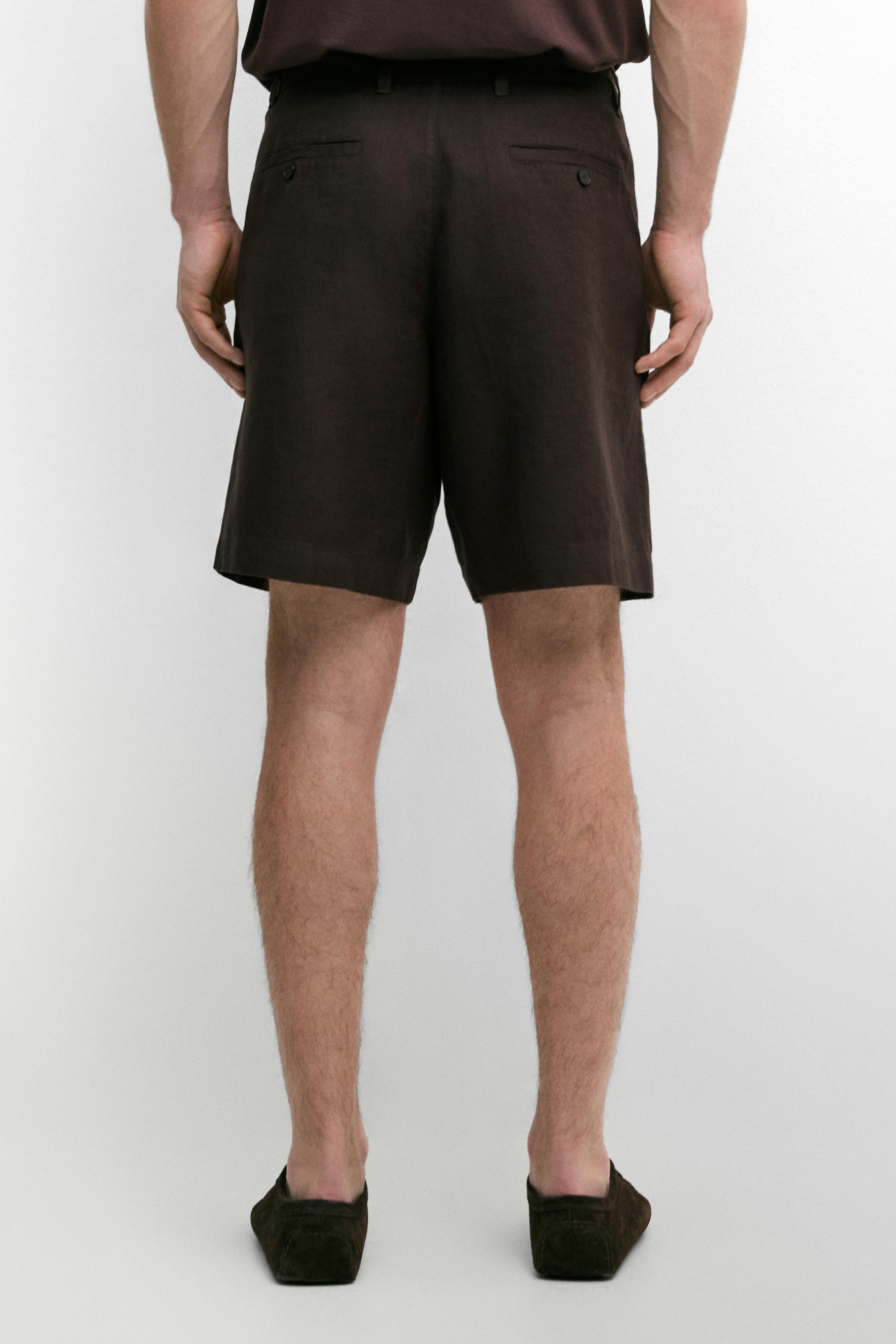 100% linen total look Bermuda shorts — BROWN