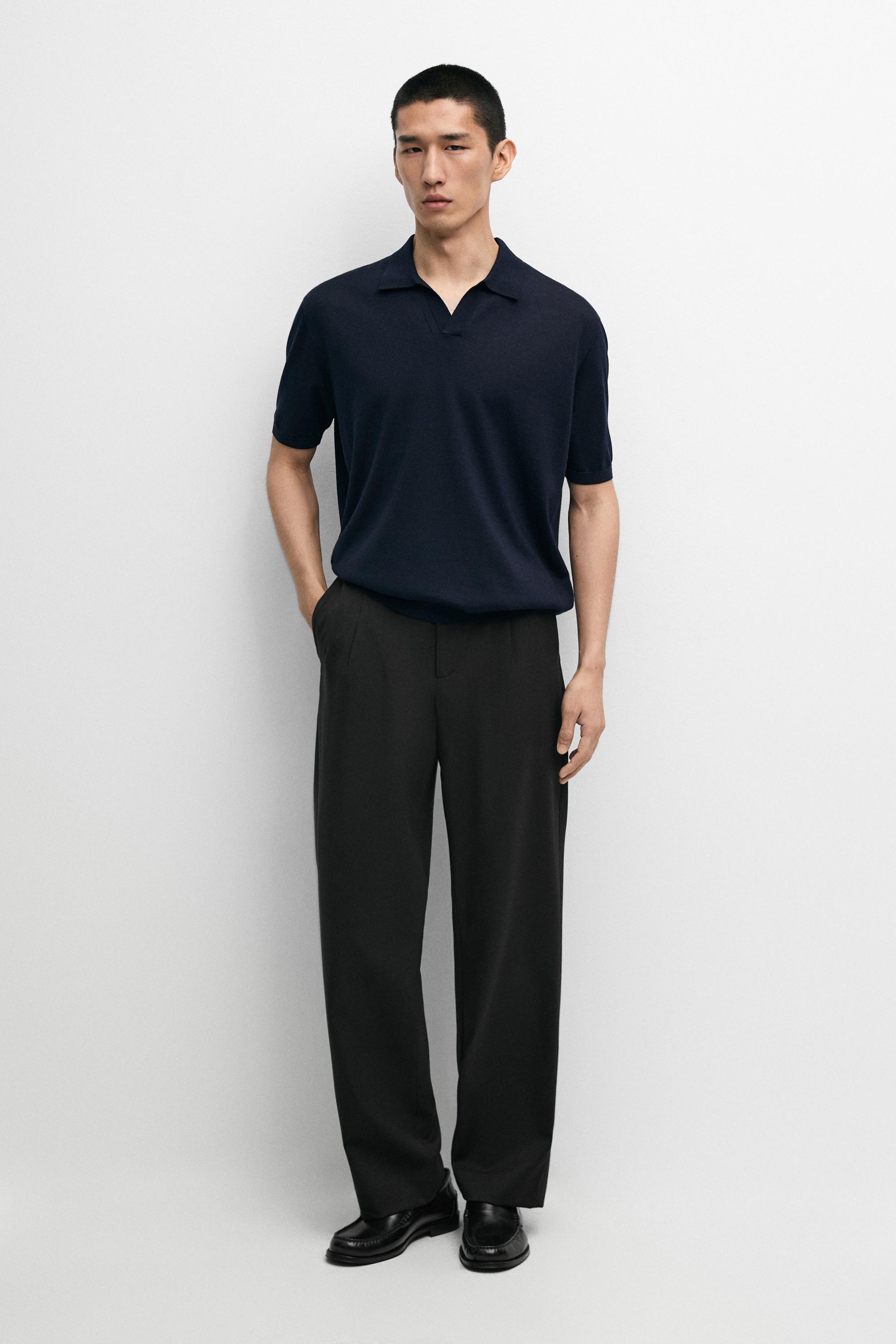 Short sleeve wool blend knit polo shirt