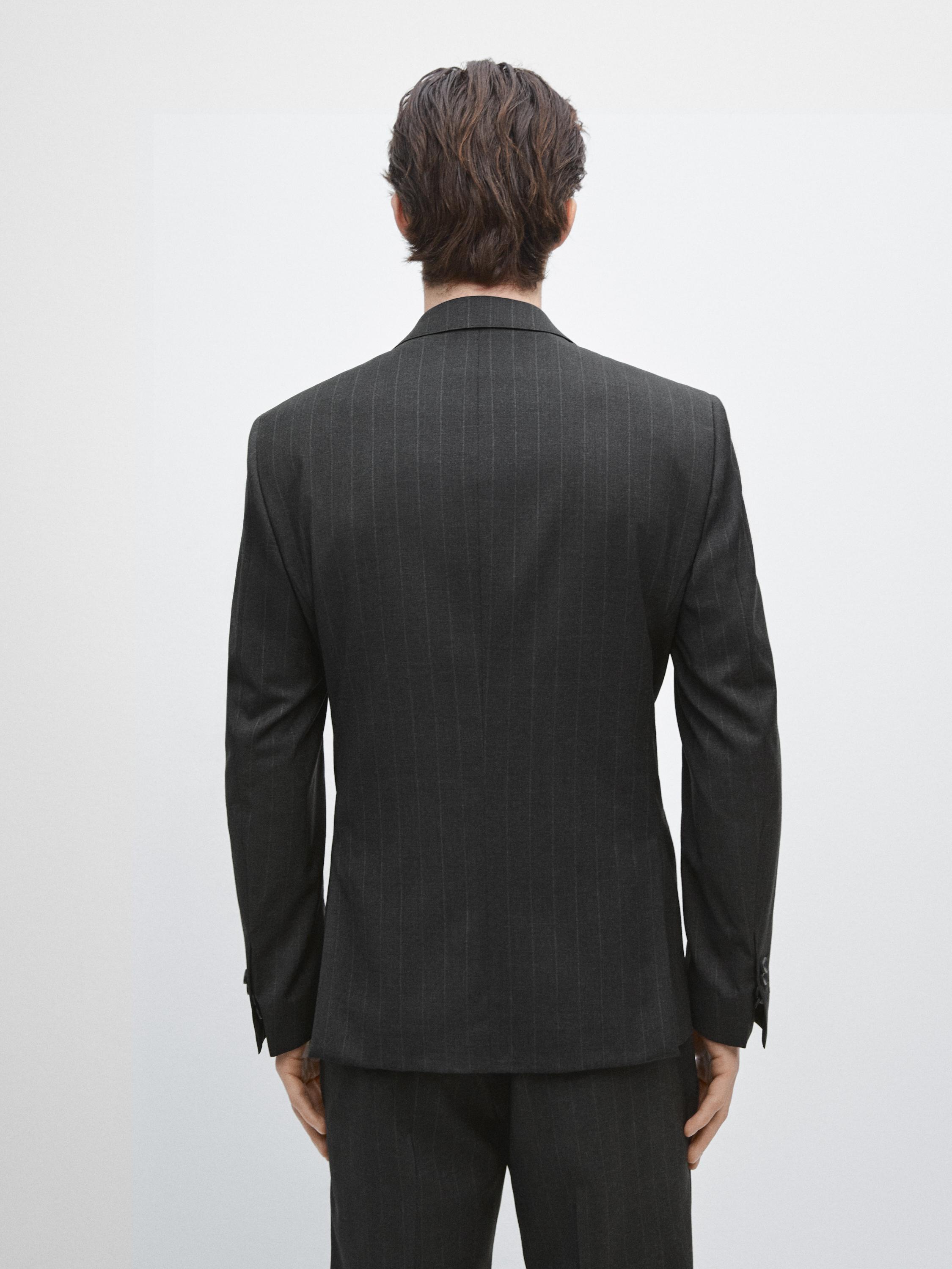 100% cool wool pinstripe suit blazer — GREY