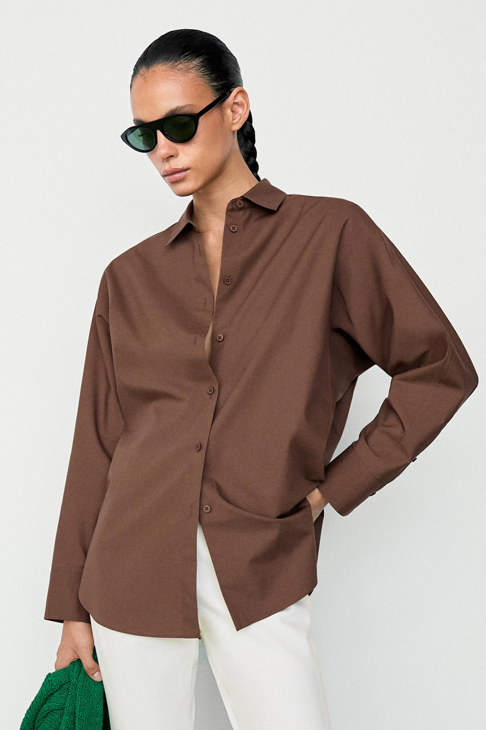Cotton poplin shirt — BROWN MARL
