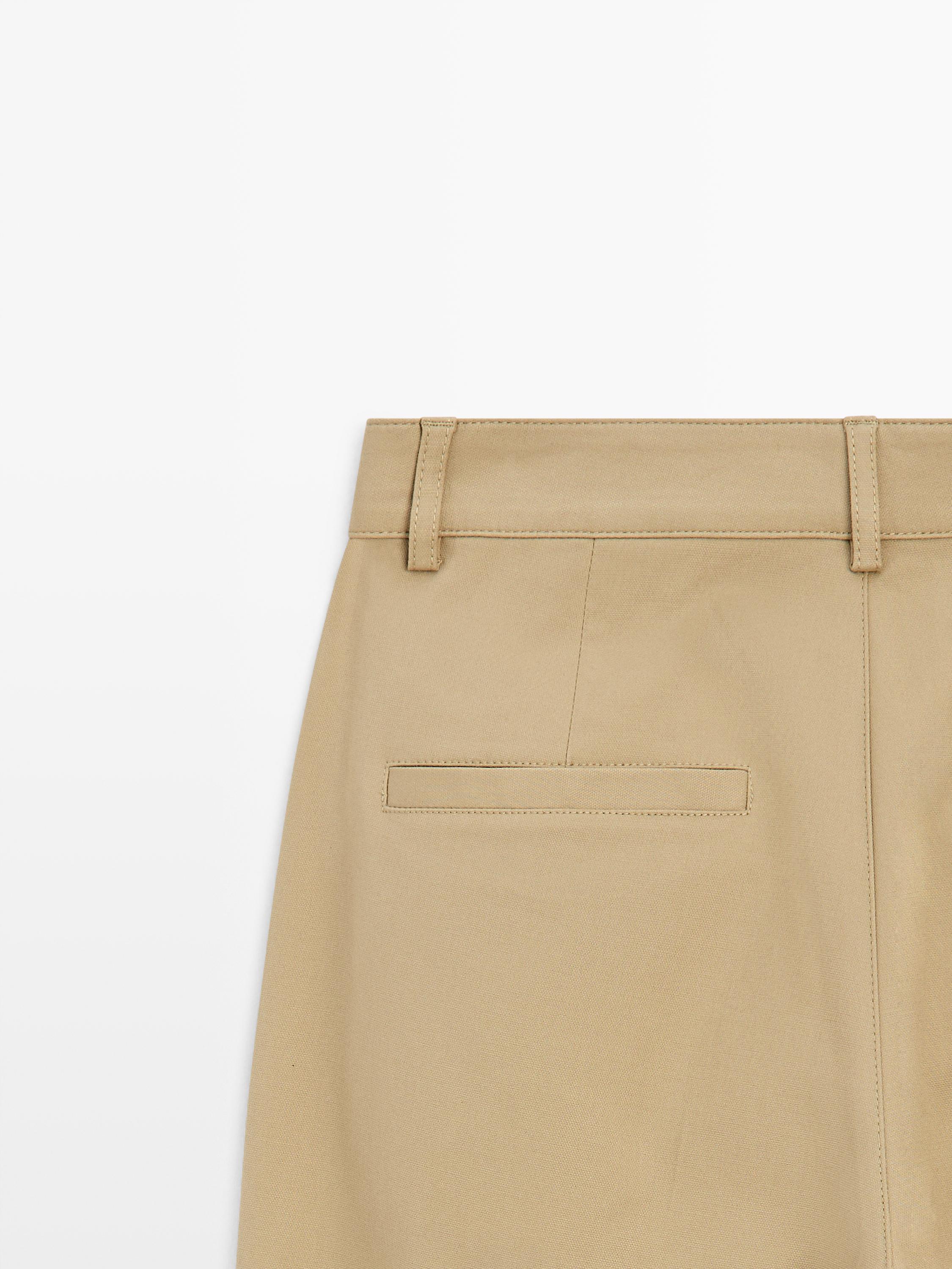 Straight fit pants with pleated details — SAND BROWN