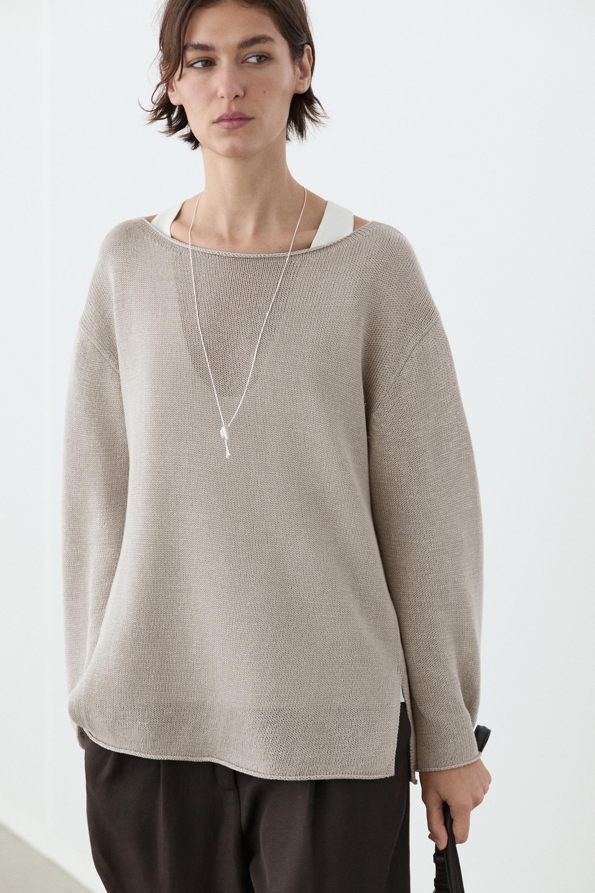 100% mercerised cotton sweater — STONE