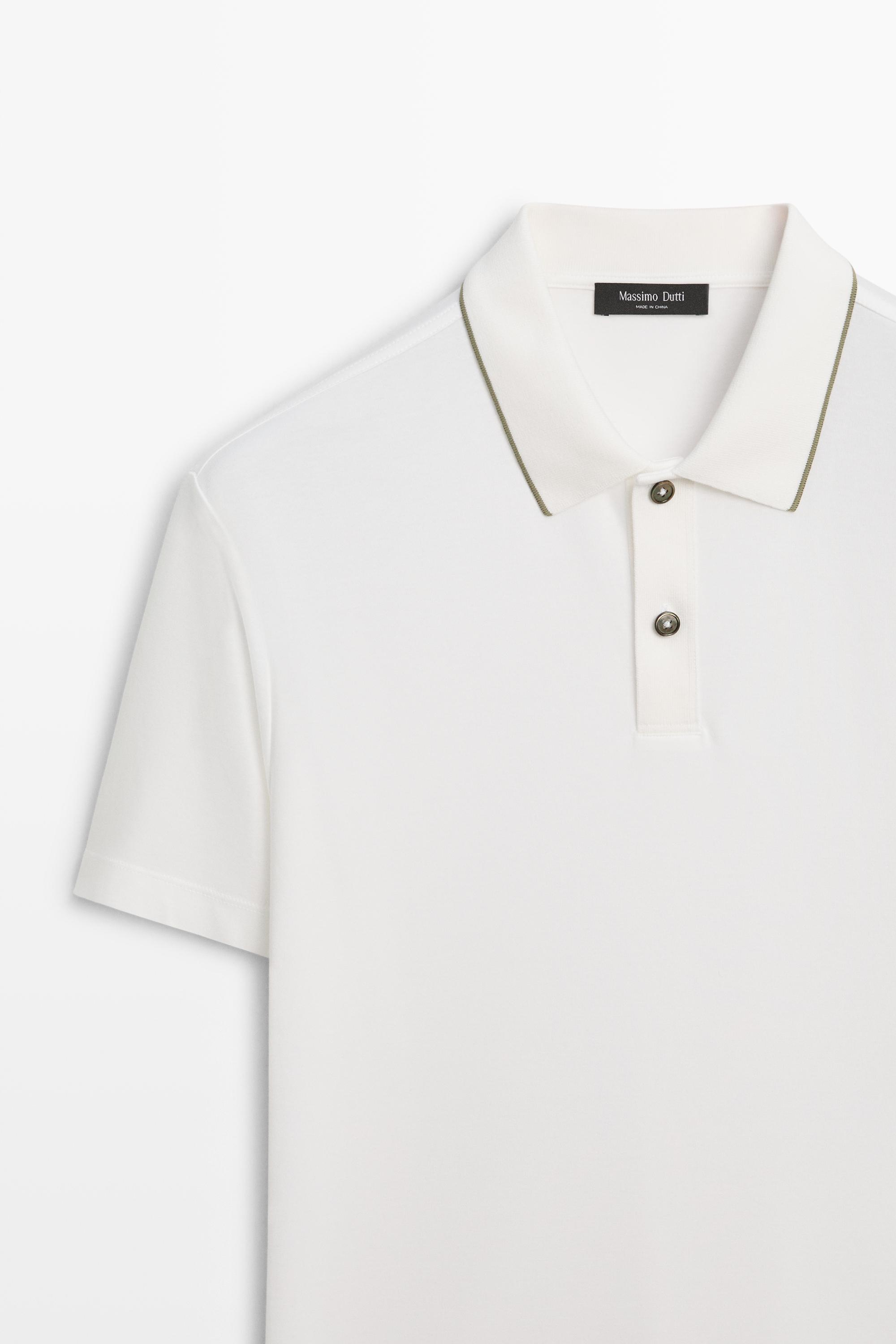 Short sleeve polo shirt with contrast detail — CREAM