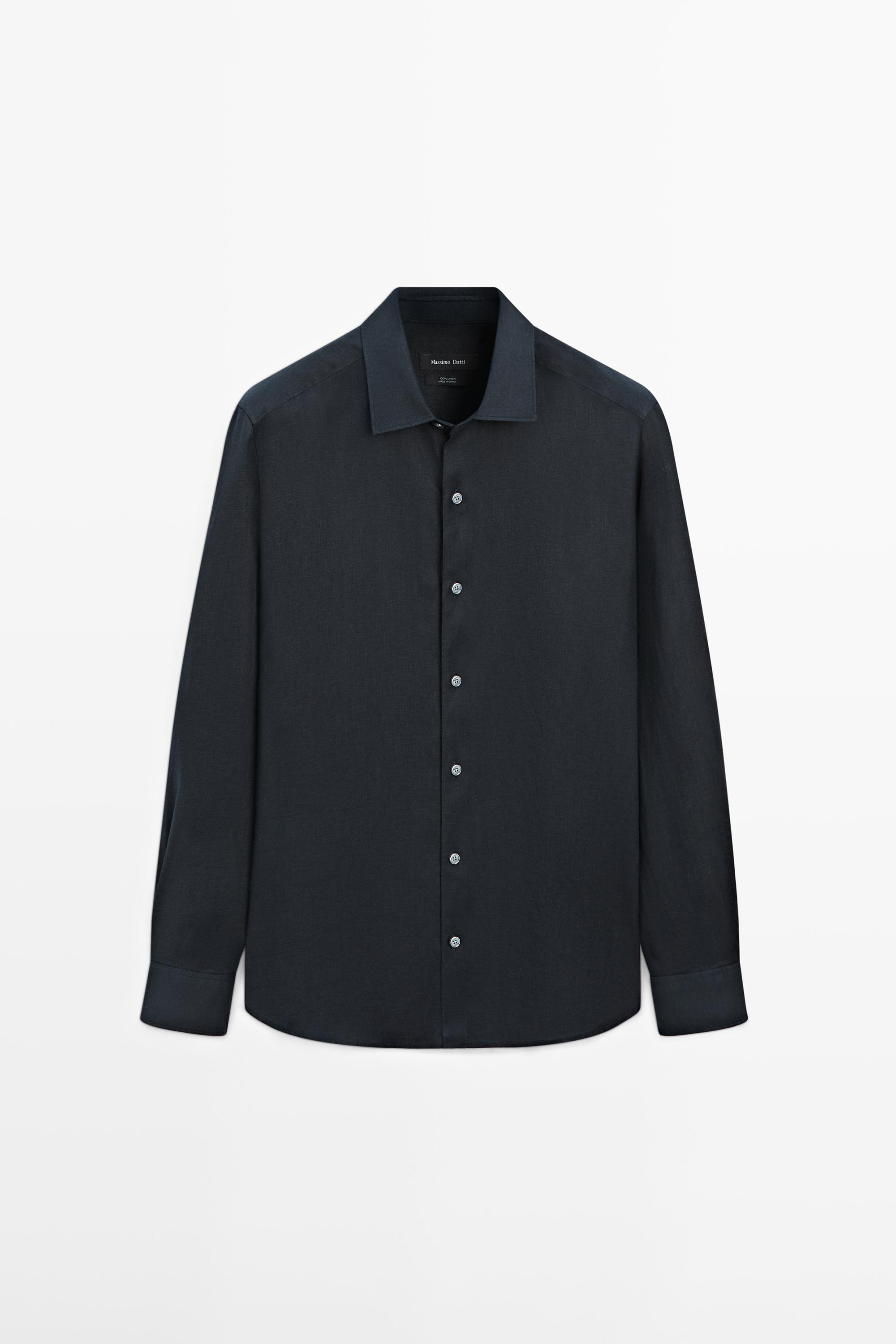 Extra fine regular fit linen shirt — NAVY BLUE