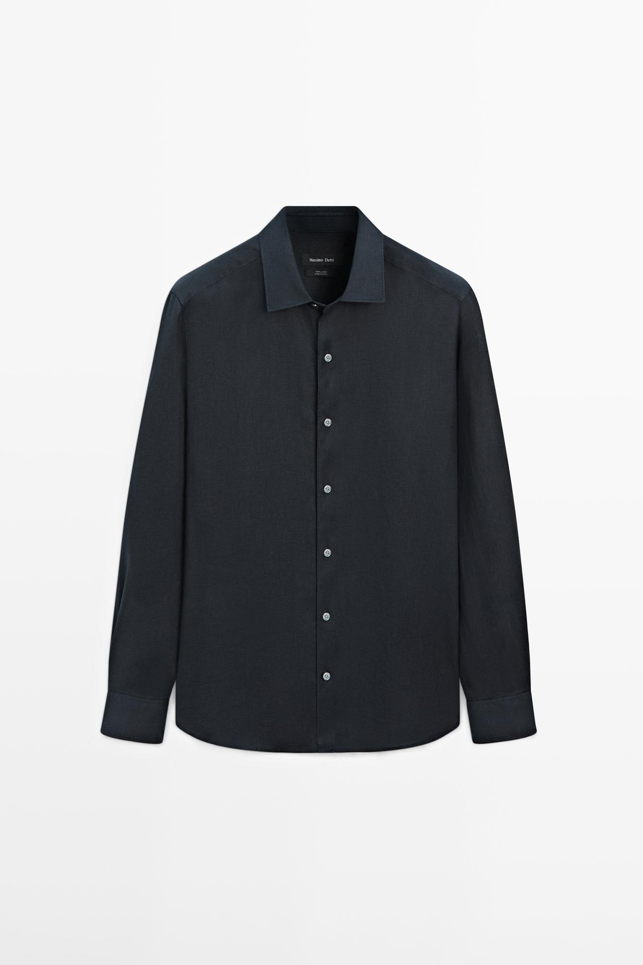 Massimo Dutti - Herre - Regular Fit Skjorte I Ekstra Tynd Hør - Marineblå - S