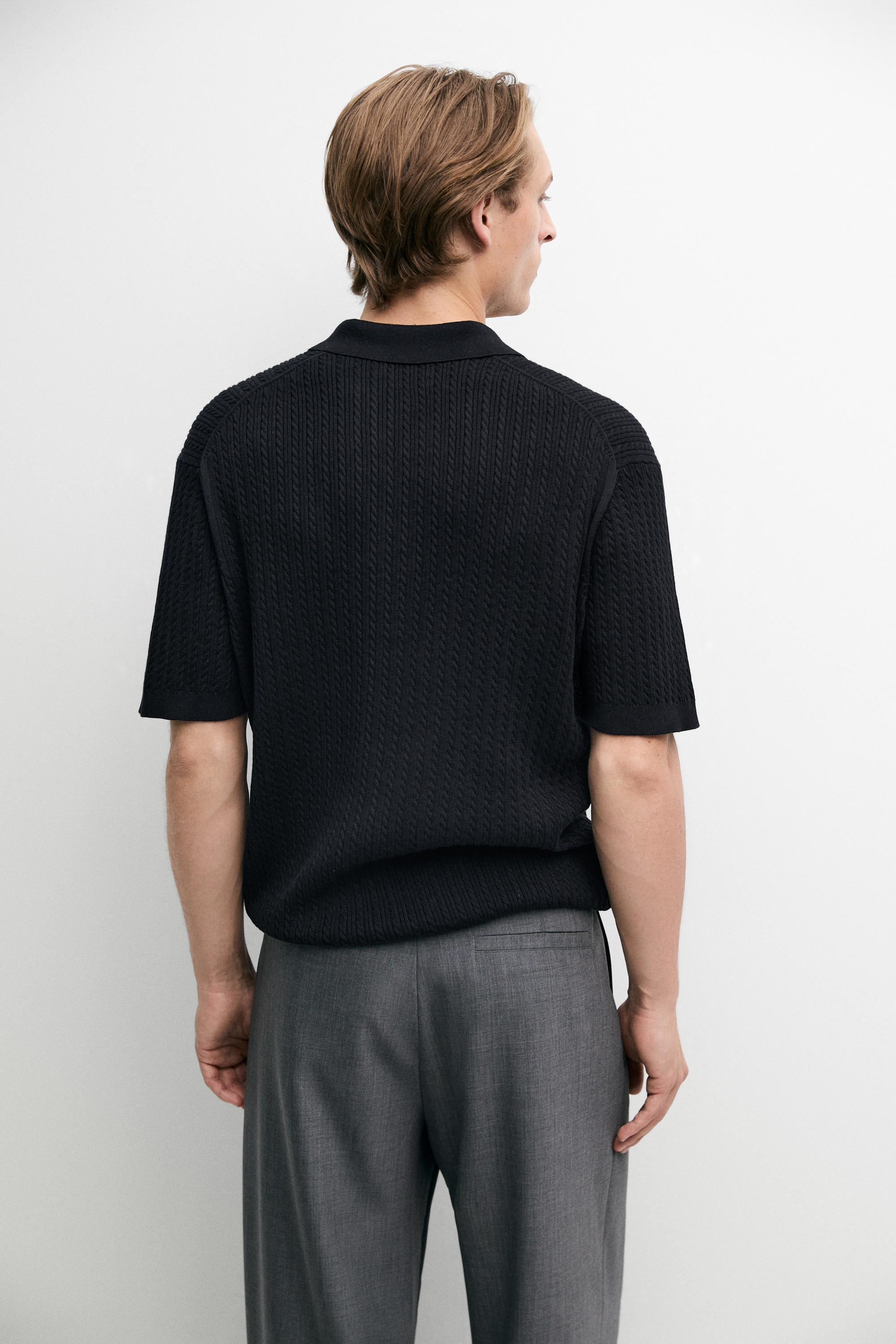 100% cotton cable-knit polo sweater — NAVY BLUE