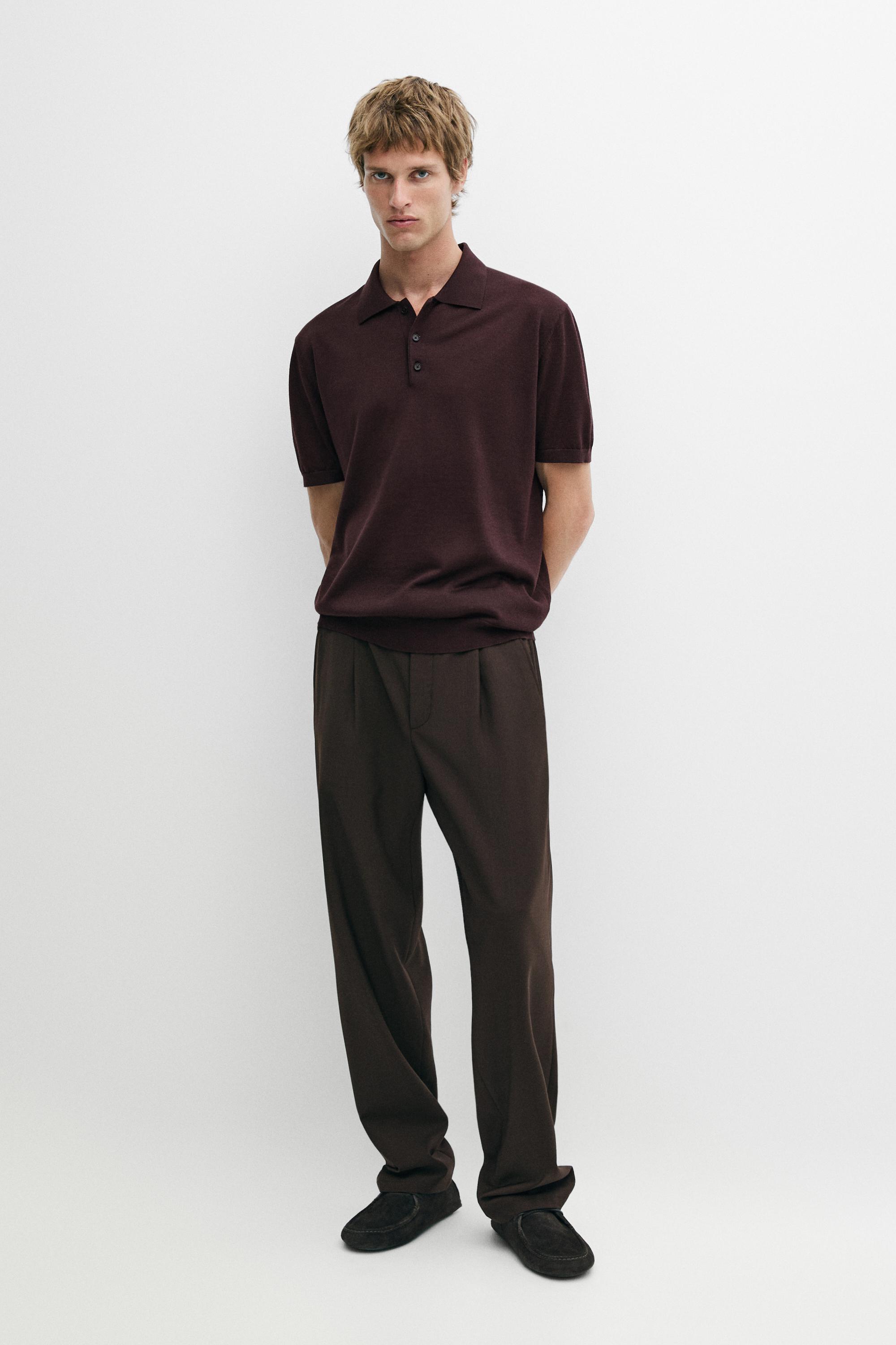 Wool blend knit polo shirt