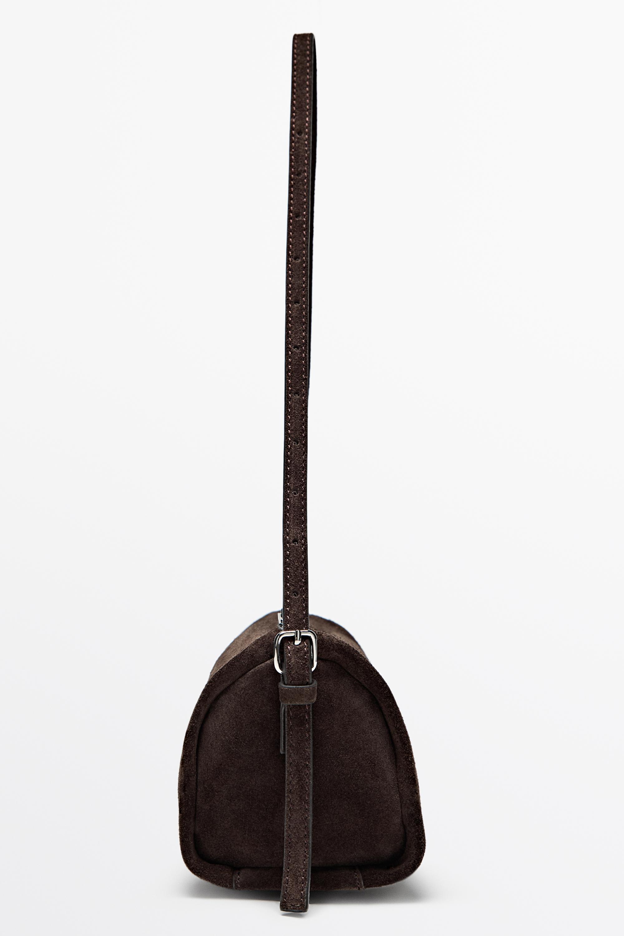 Split suede leather crossbody bag — Chocolate