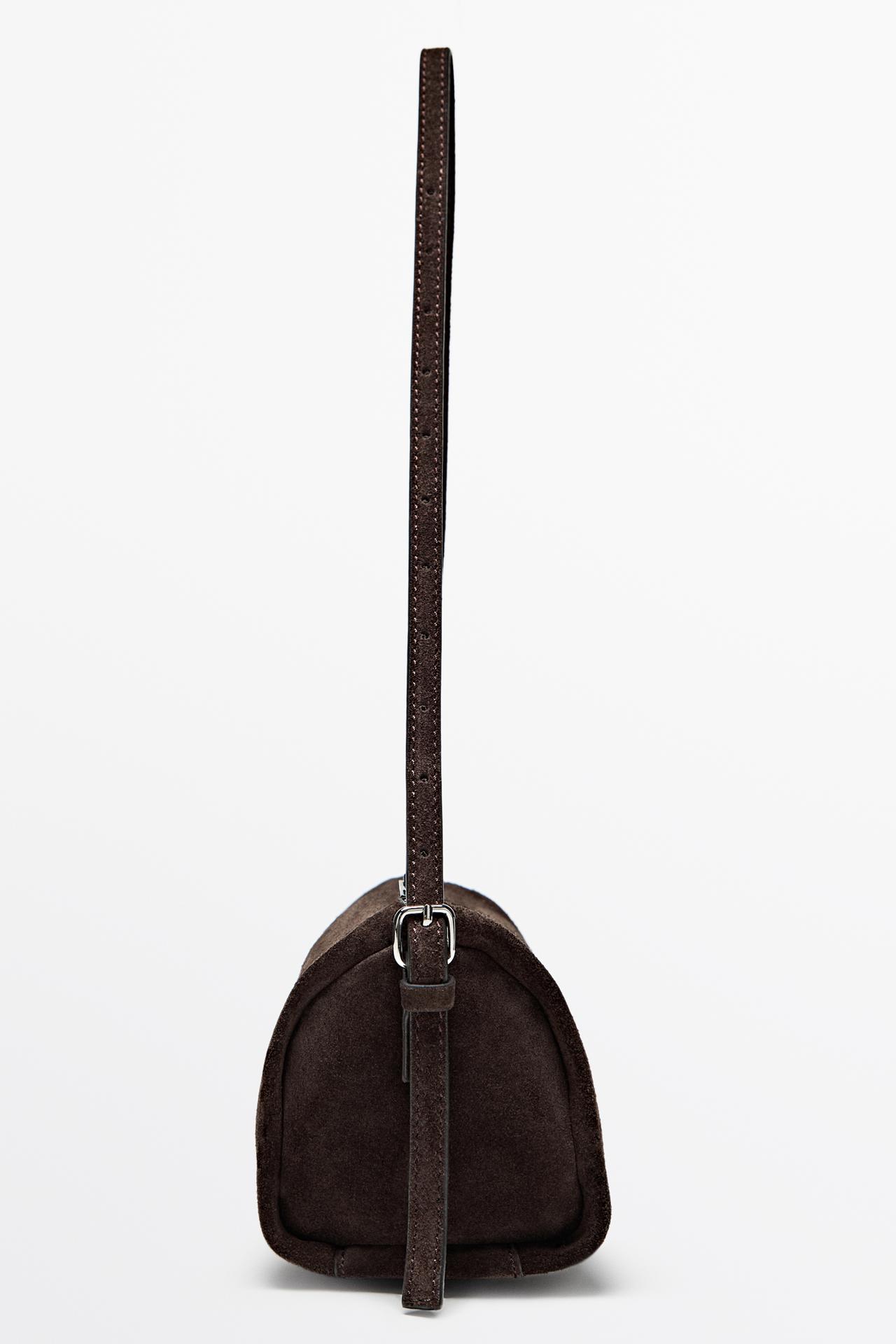 Split suede leather crossbody bag — Chocolate