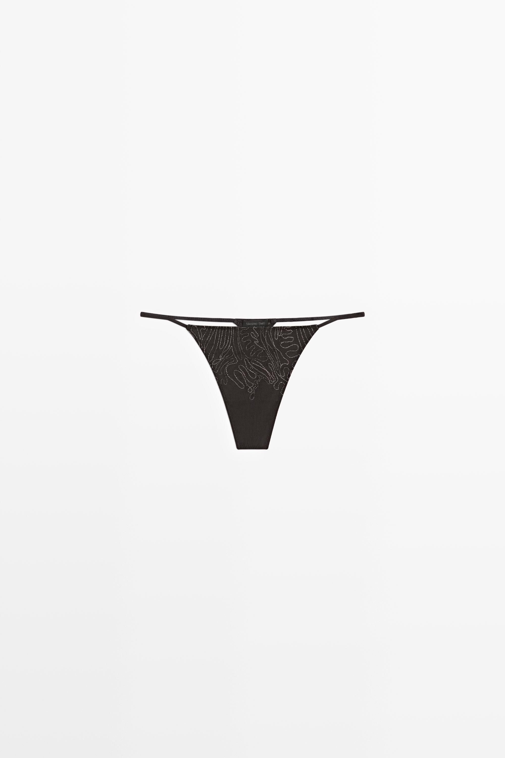 Thong with embroidered detail — CHARCOAL