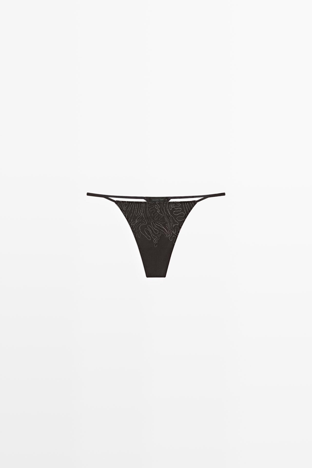 Thong with embroidered detail — CHARCOAL