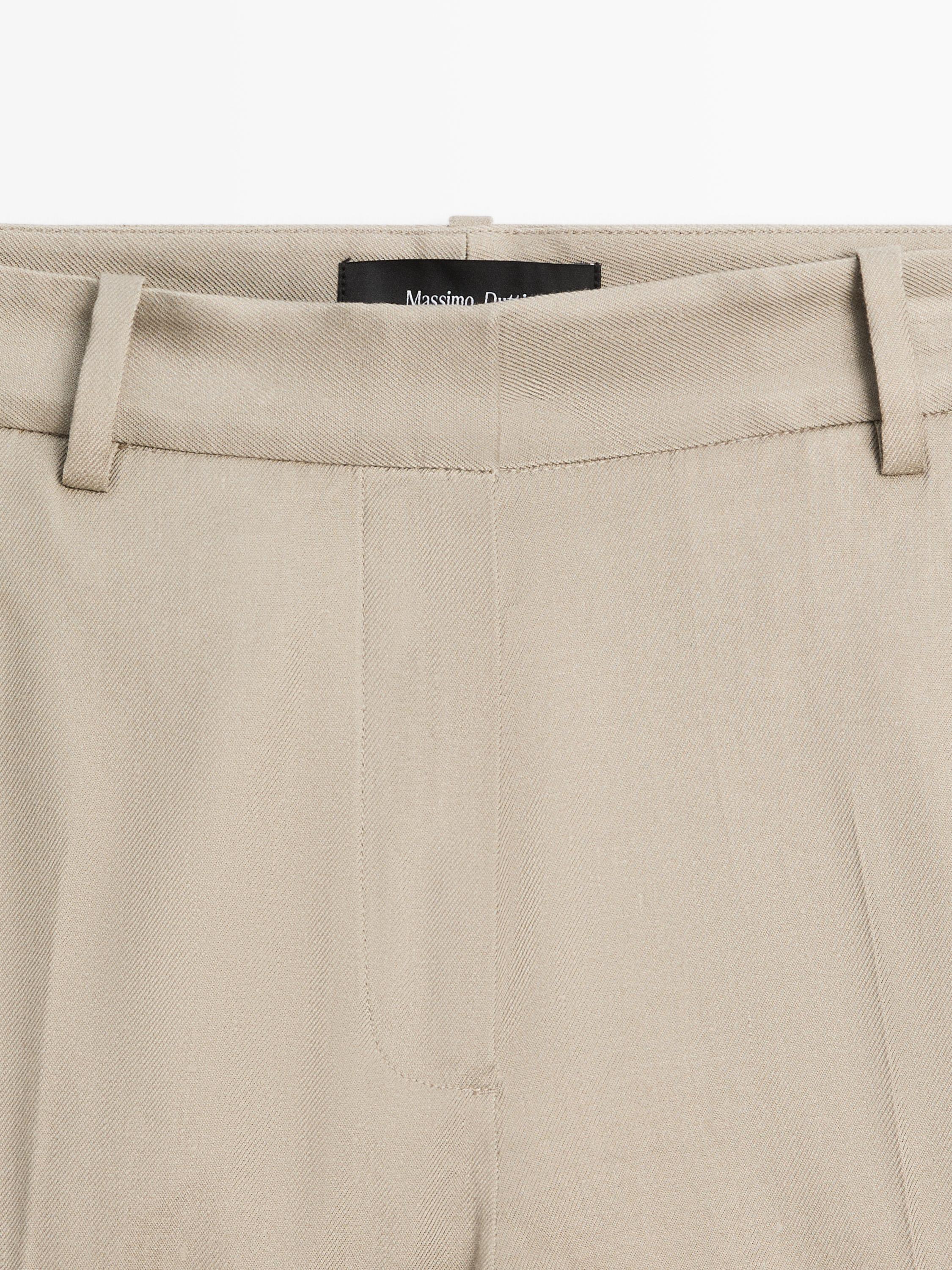 Straight-leg linen blend trousers — BEIGE