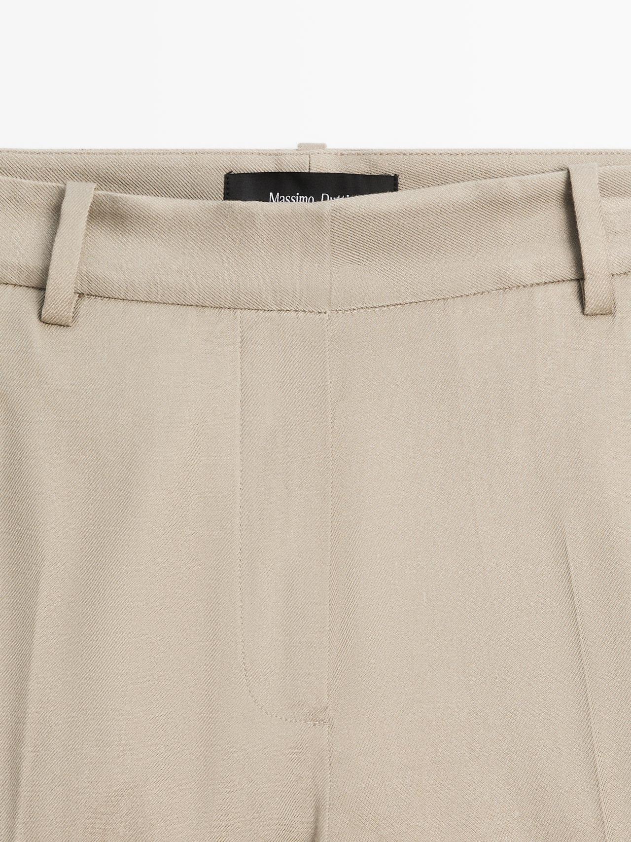 Straight-leg linen blend trousers — BEIGE