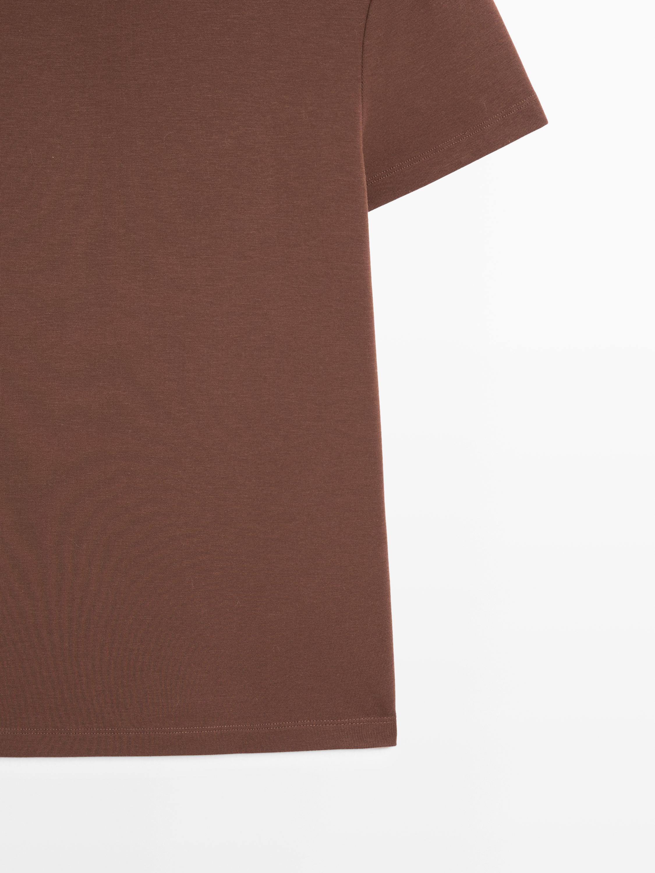 Lyocell blend short sleeve T-shirt — BROWN