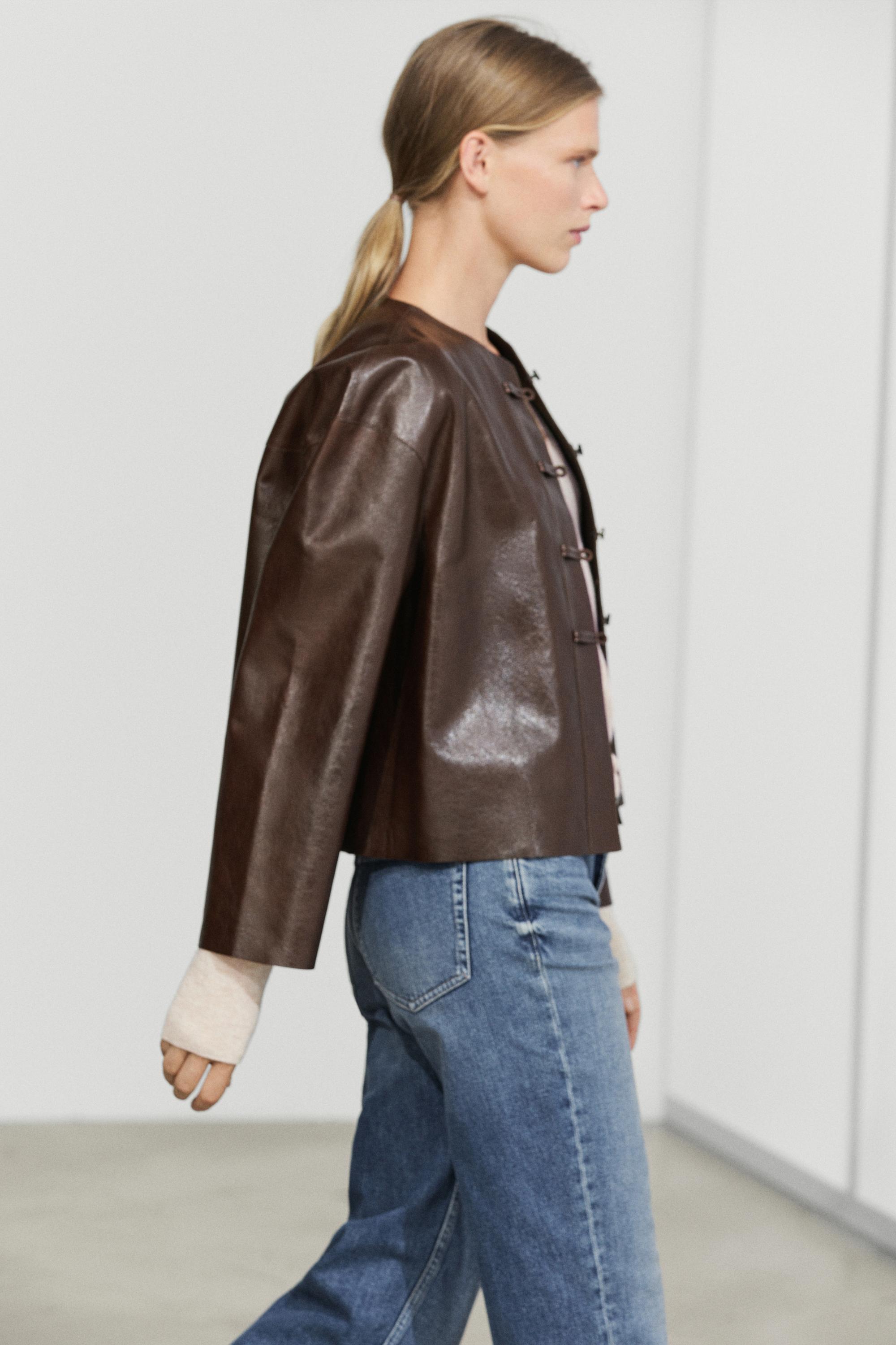 Nappa leather toggle jacket — BROWN