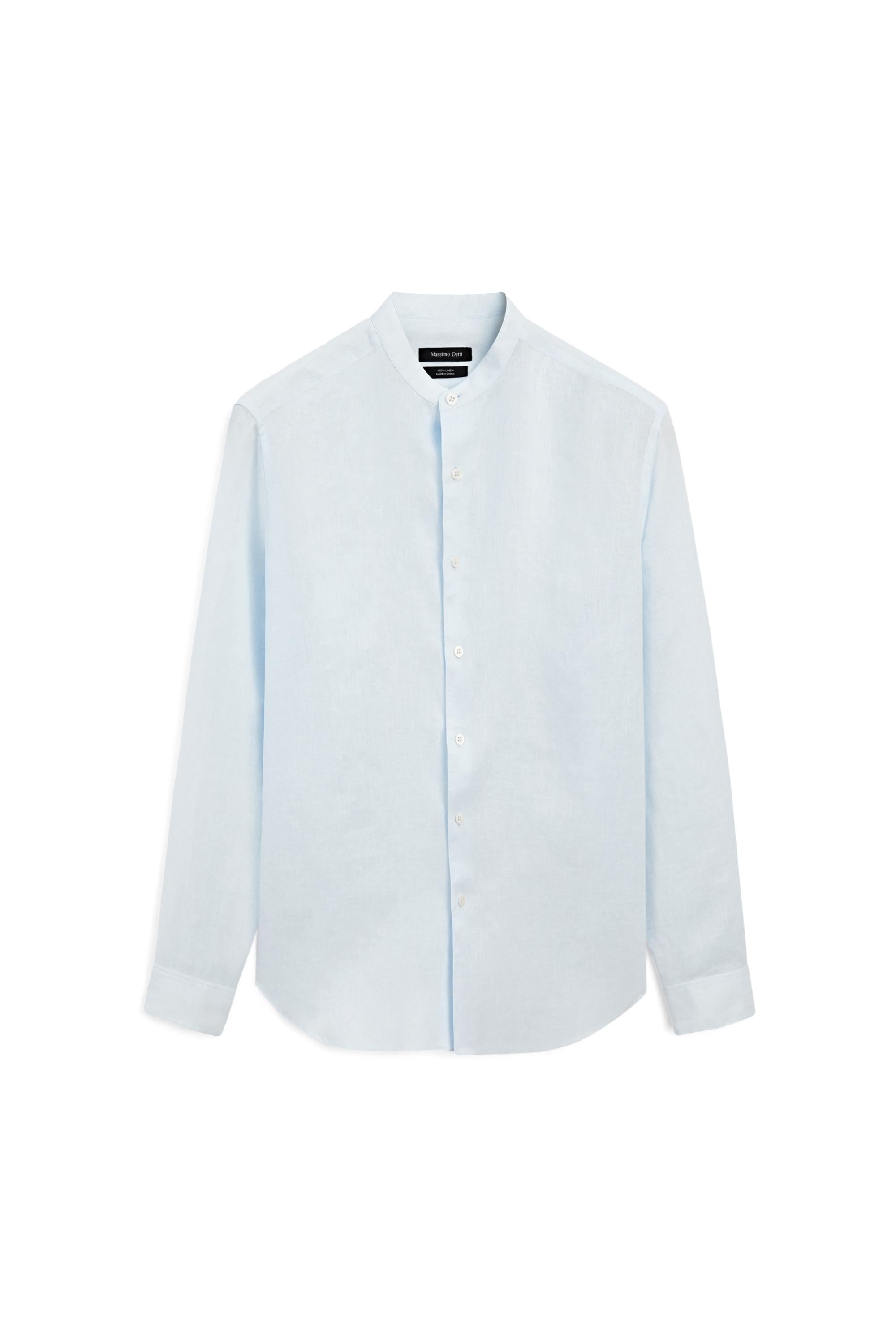 100% linen regular fit stand collar shirt — Sky blue