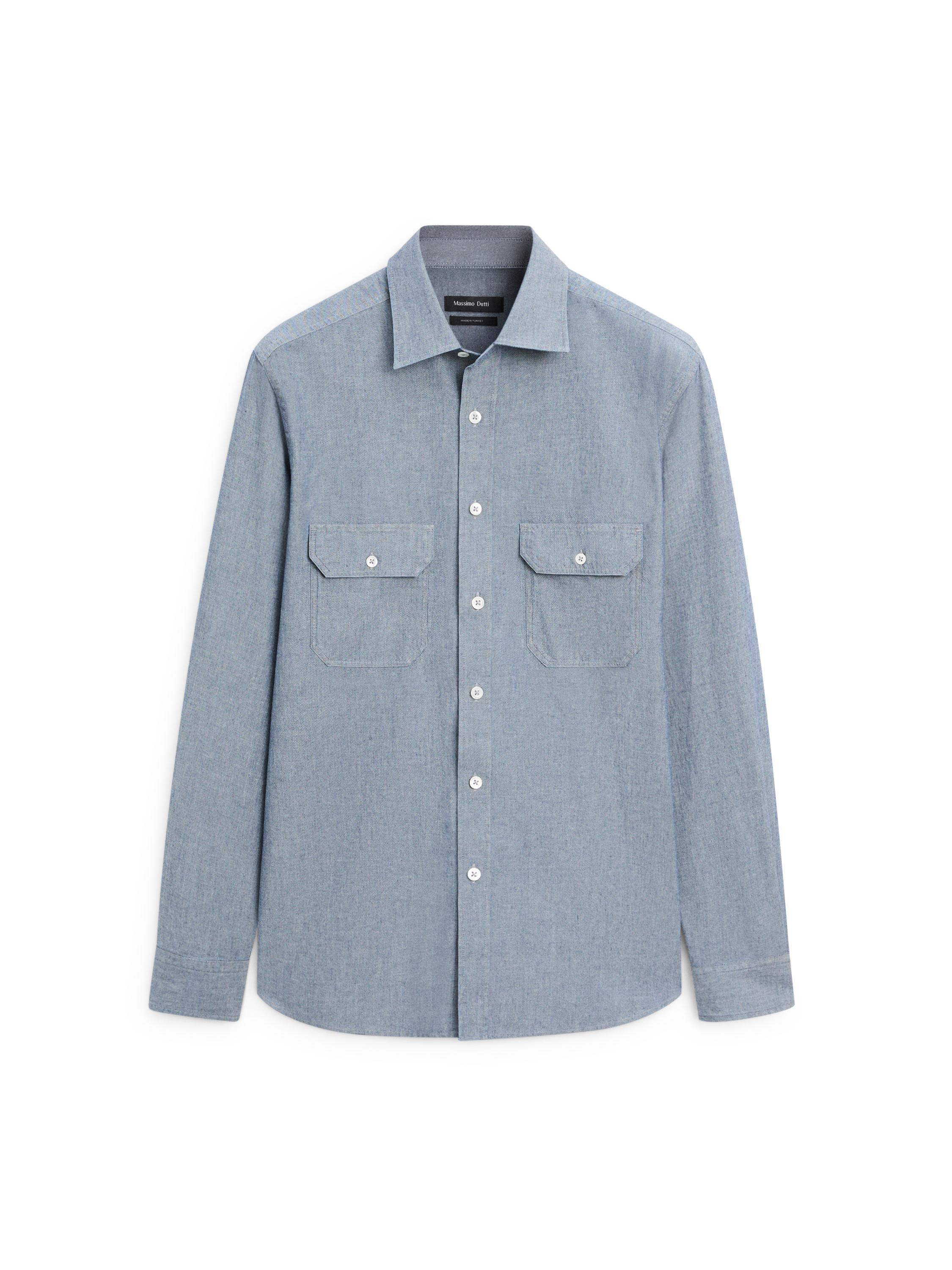 Regular fit chambray shirt with pocket details — SKY BLUE