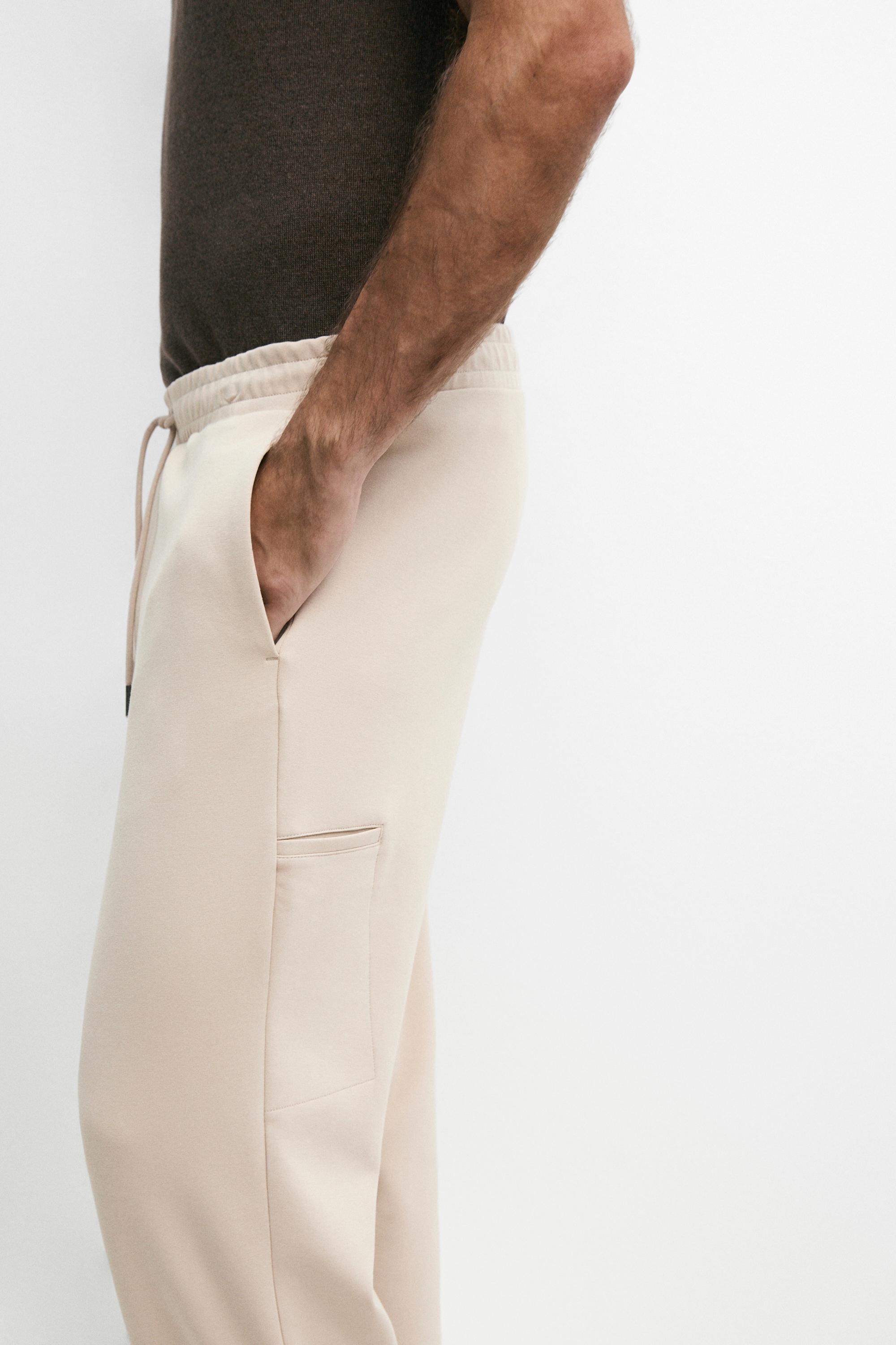 Total look cotton blend jogger fit trousers — Light Beige