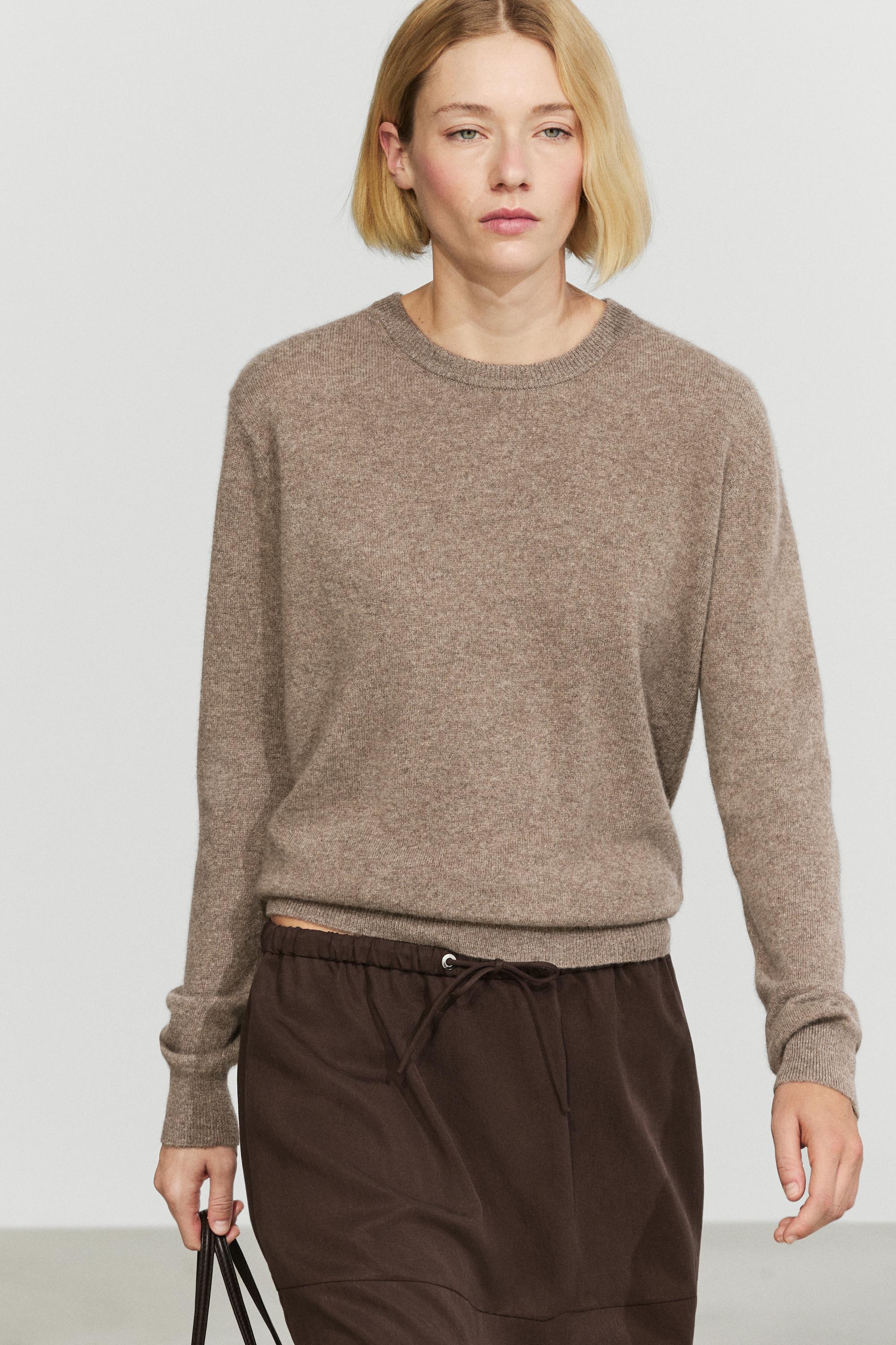 100% cashmere long sleeve sweater — MOLE BROWN