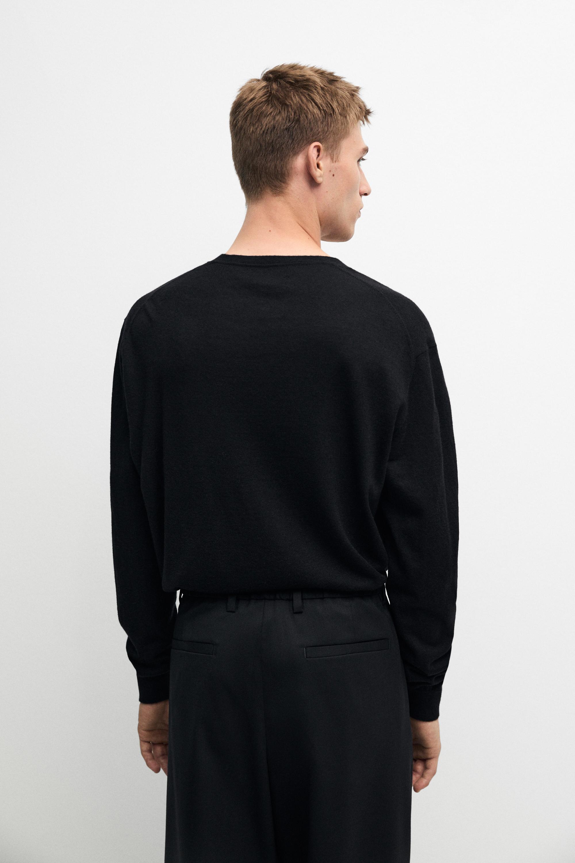 Knit 100% cashmere round neck sweater — BLACK