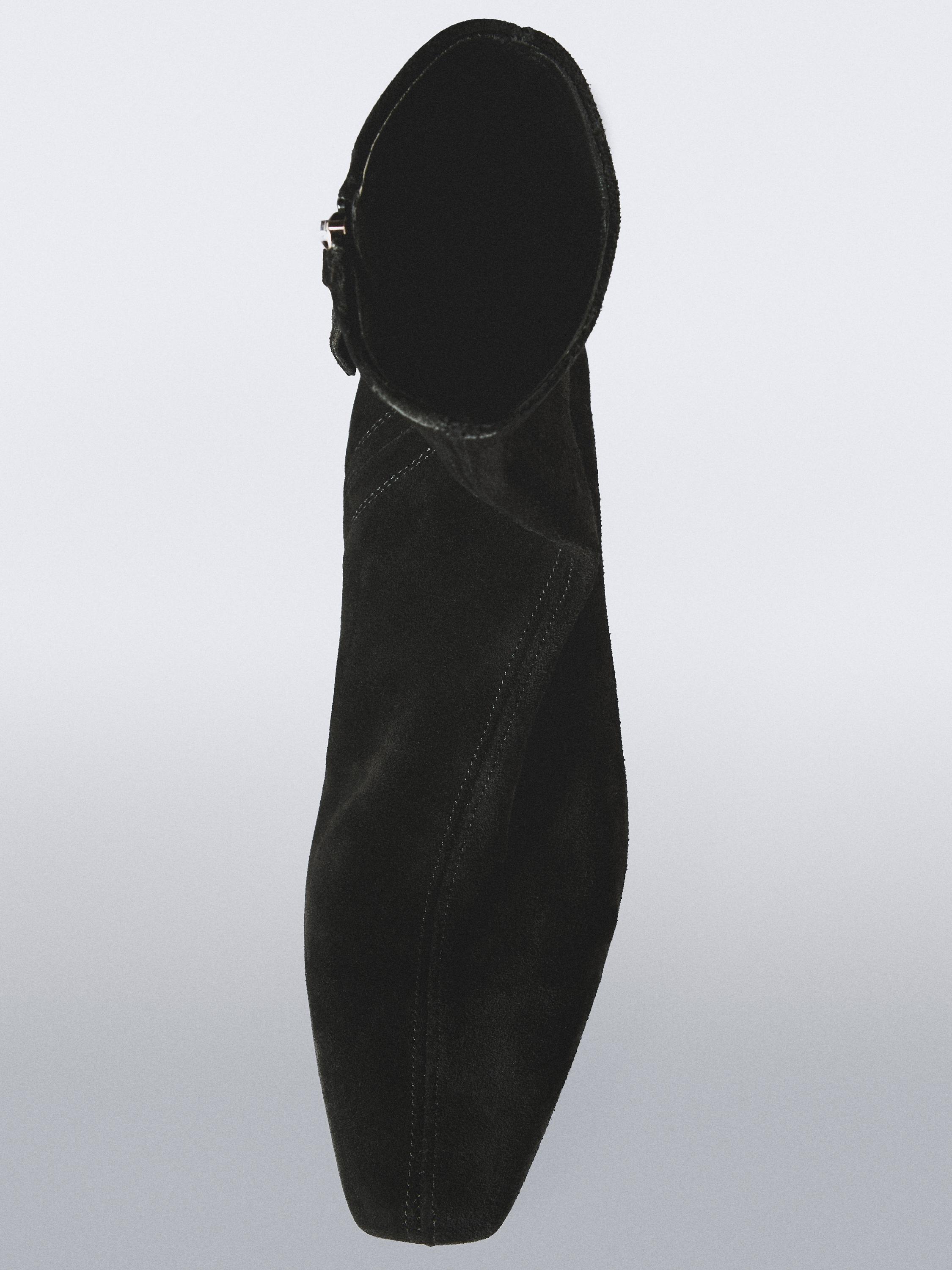 Split leather wedge ankle boots — BLACK