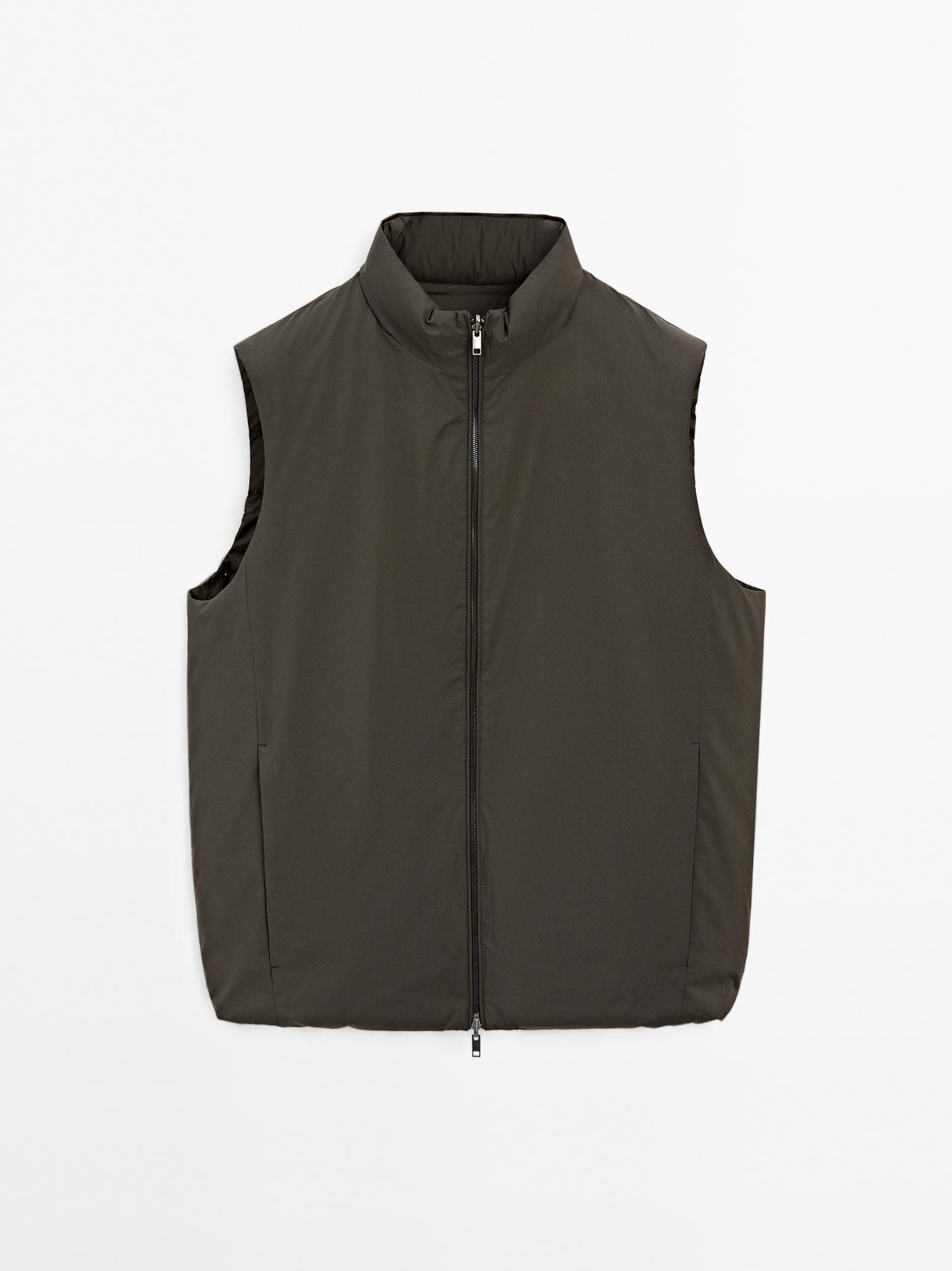 Massimo Dutti - Heren - Waterafstotend Omkeerbaar Donzen Gilet - Lood - Xl