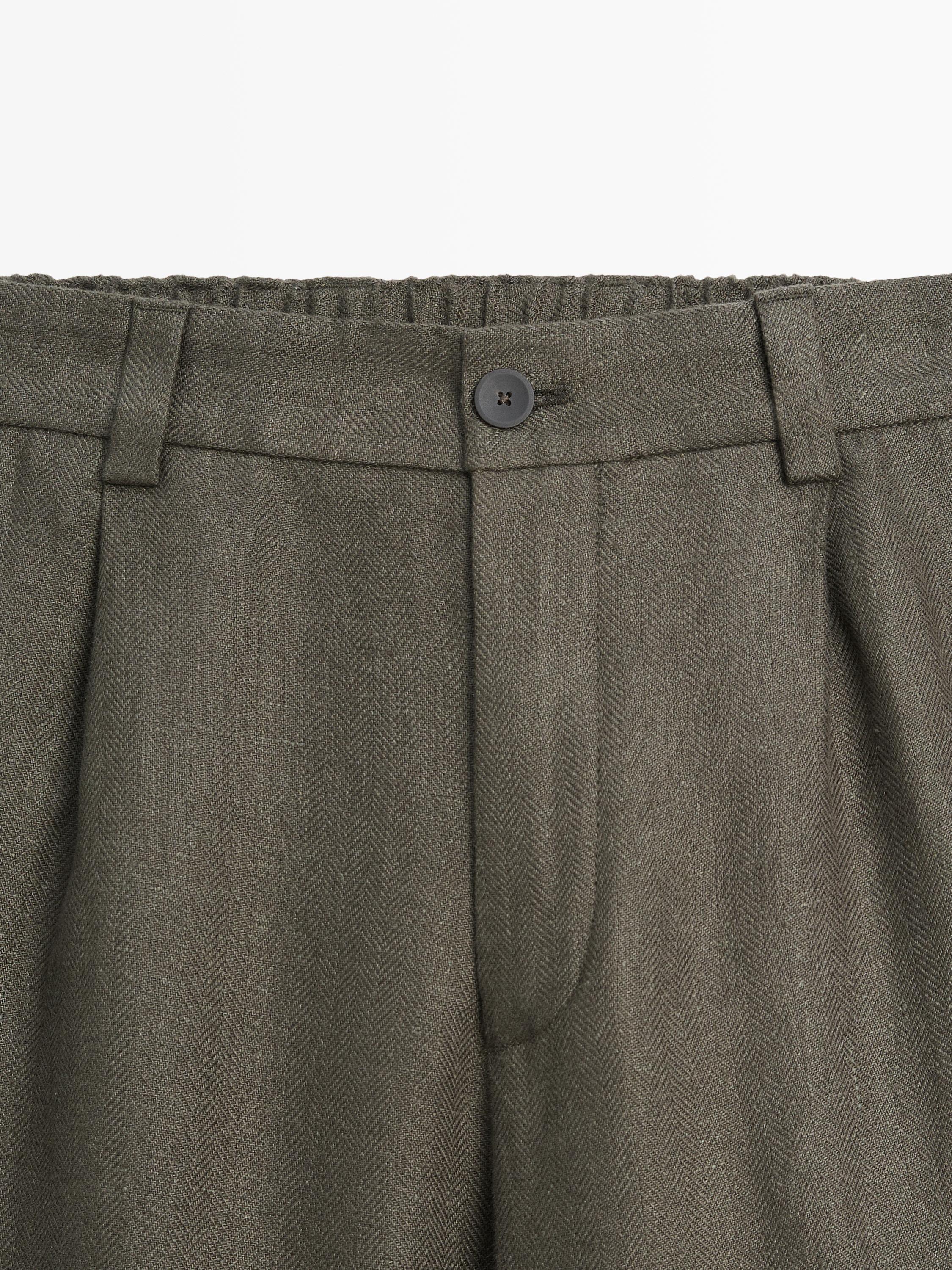 Linen trousers with herringbone detail — GREEN