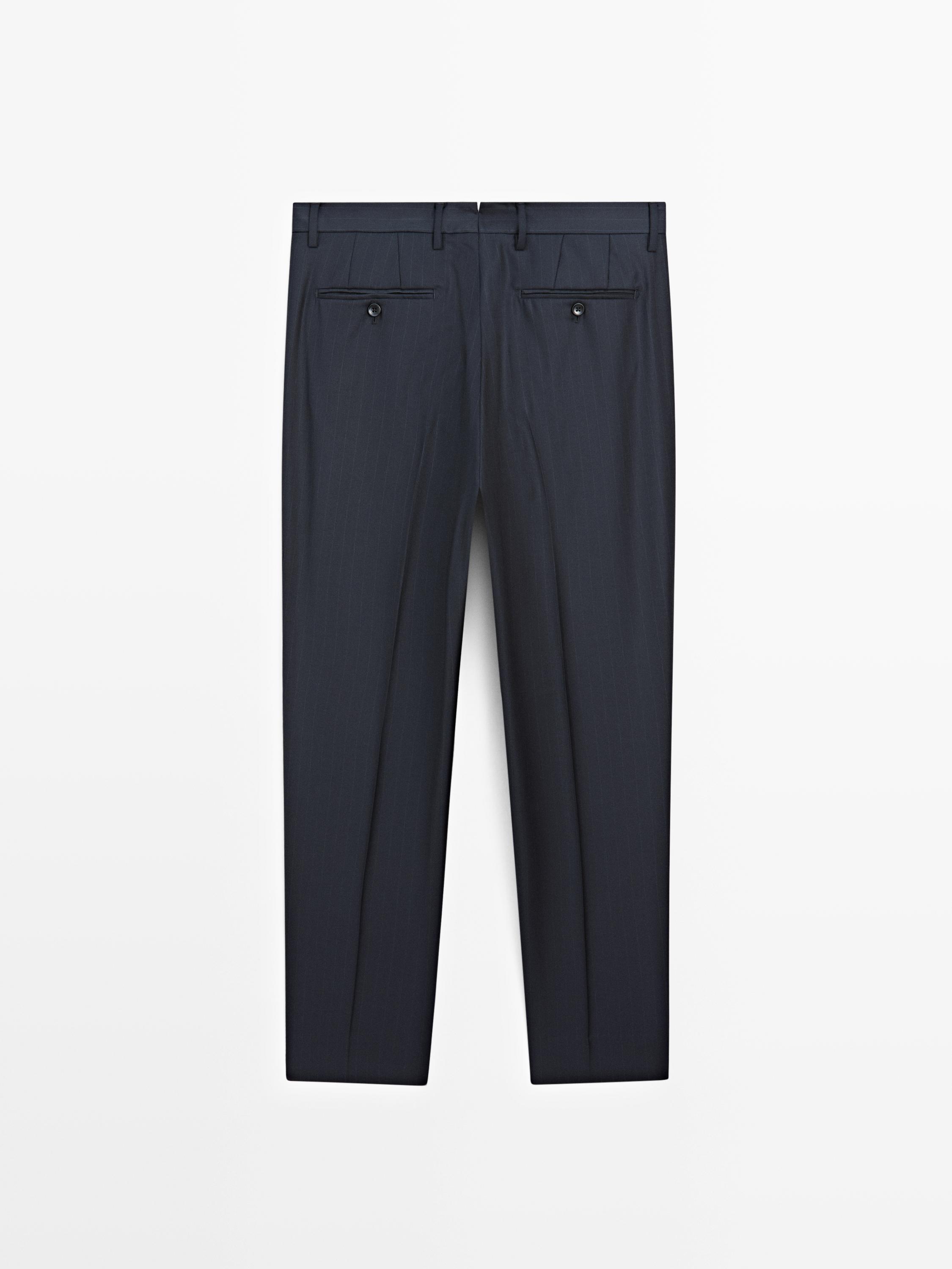 Striped cool wool suit trousers — NAVY BLUE