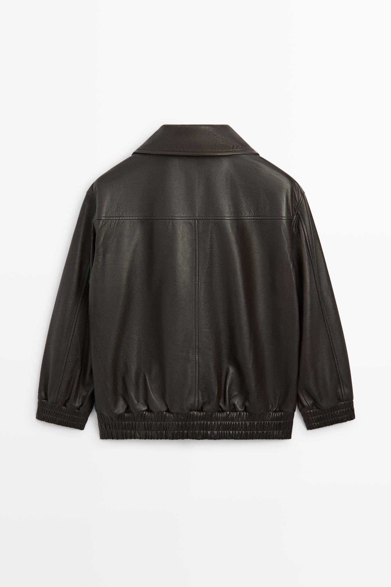 Nappa leather zip bomber jacket — BROWN