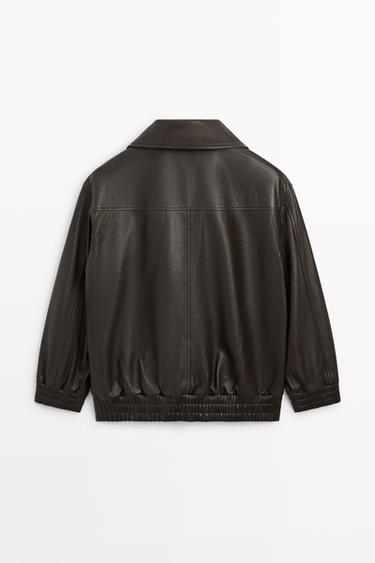 Nappa leather zip bomber jacket — BROWN 6