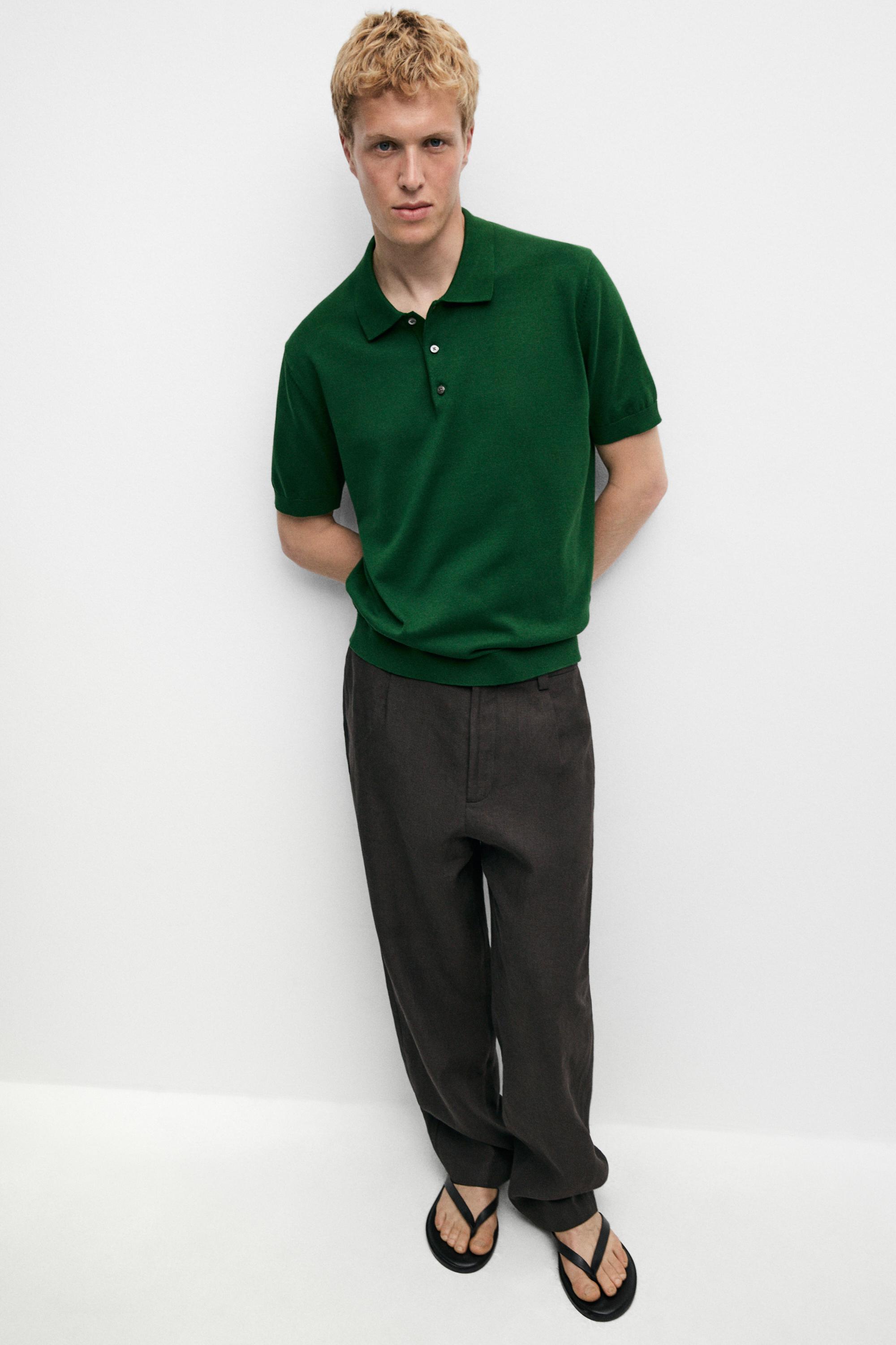 100% cotton knit polo sweater — MOSS GREEN