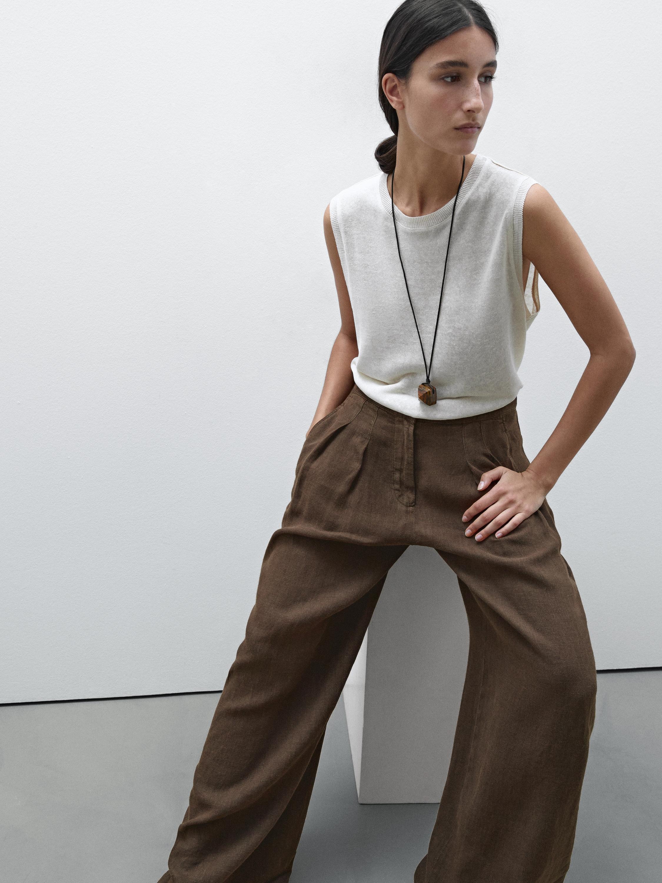 100% linen wide-leg trousers